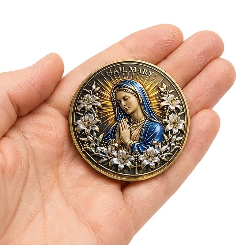 HAIL MARY Challenge Coin - Enameled Goldplate Steel - Religious - 