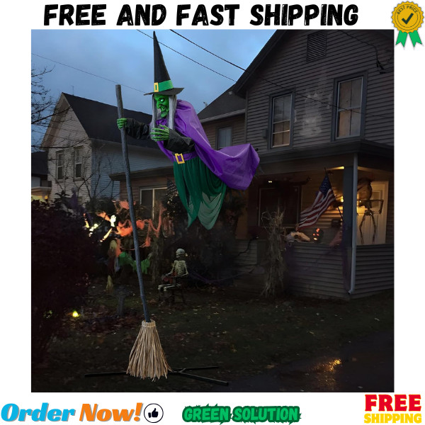 Halloween Decorations Outdoor - 11.5 Ft Animated Hovering Witch Animatronics - S