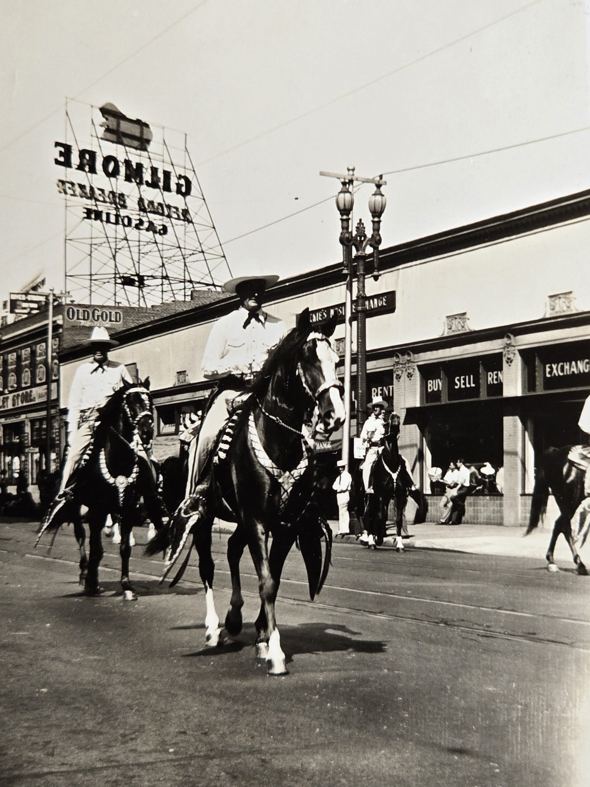 Lot 3 Vintage 1936 LA Railway Elks Parade Photos Gilmore Gasoline Signs Cowboy