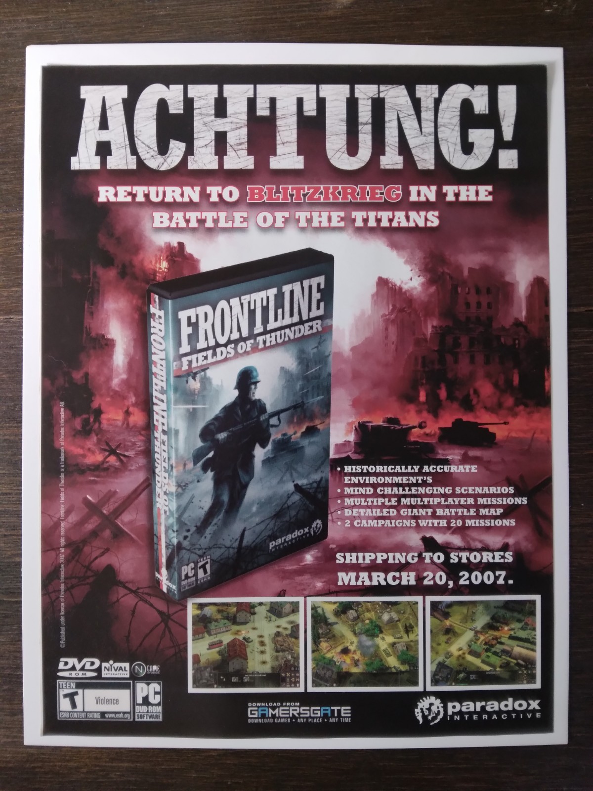 Frontline Fields Of Thunder Vtg Video Game Print Ad 2007 Retro Promo Pin-Up Art 
