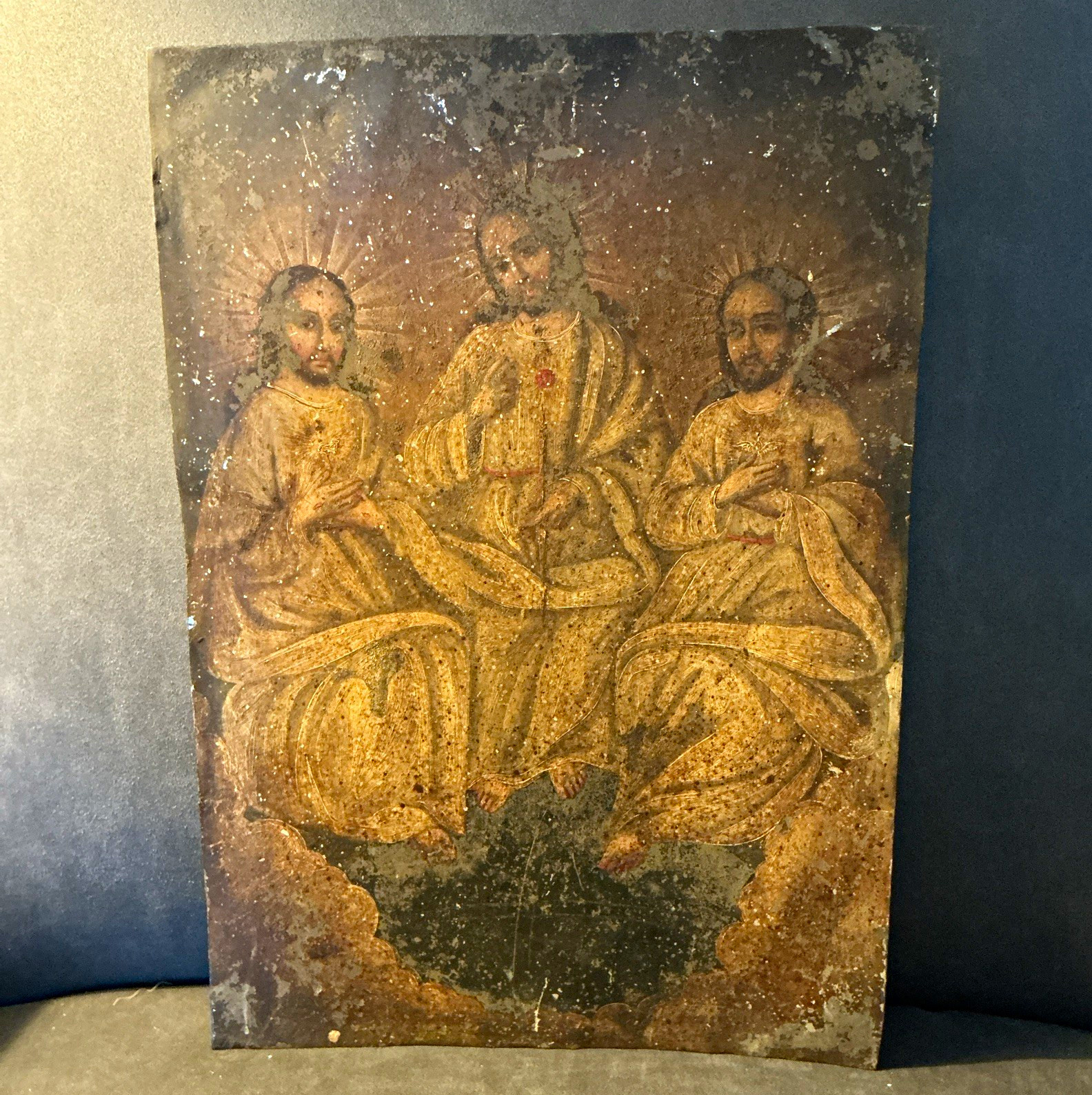 Old Retablo Painting on Metal of The Transfiguration