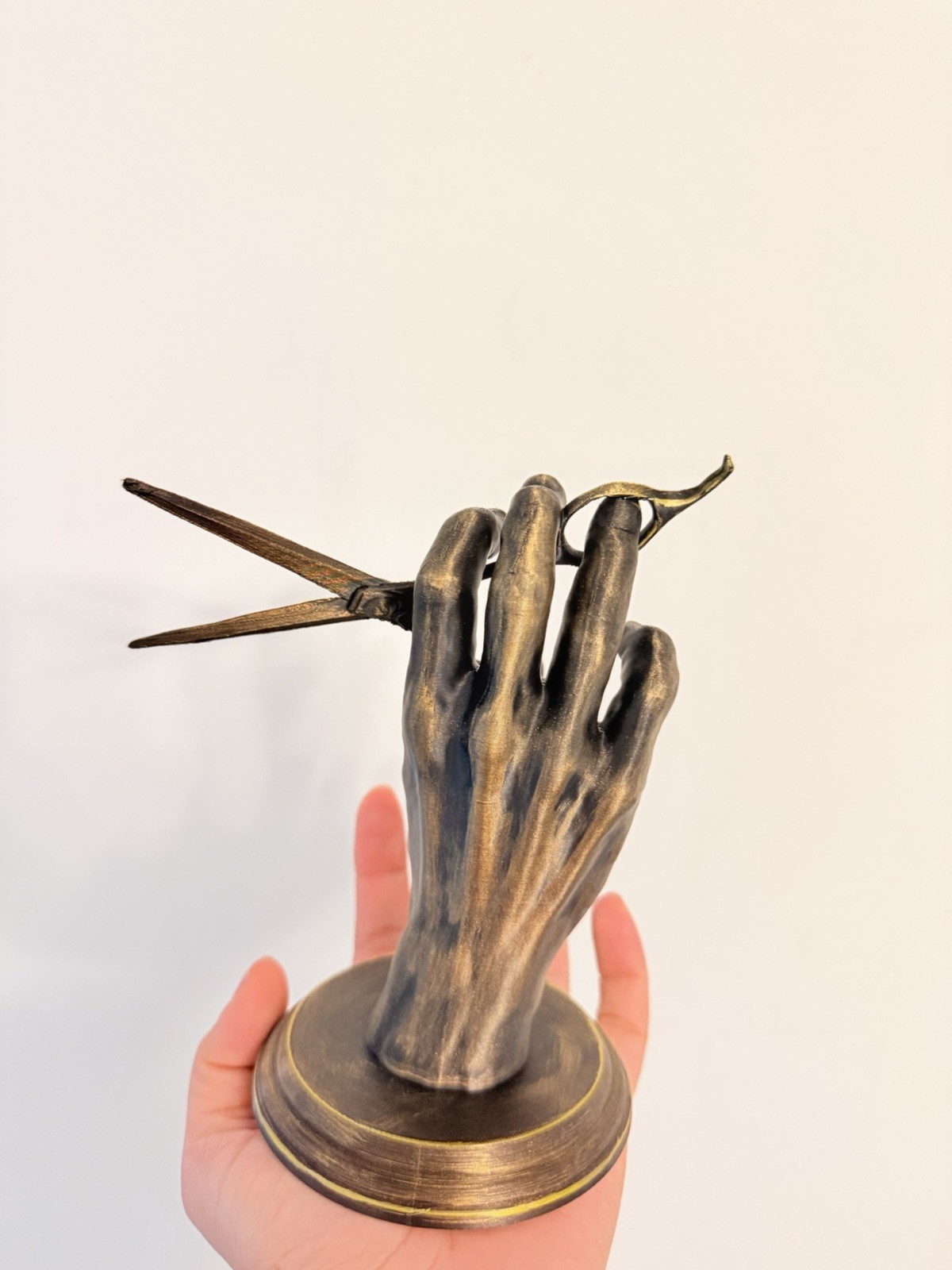 Vintage Style Hand Holding Scissors Sculpture – Gothic Decor Hand Painted Gold
