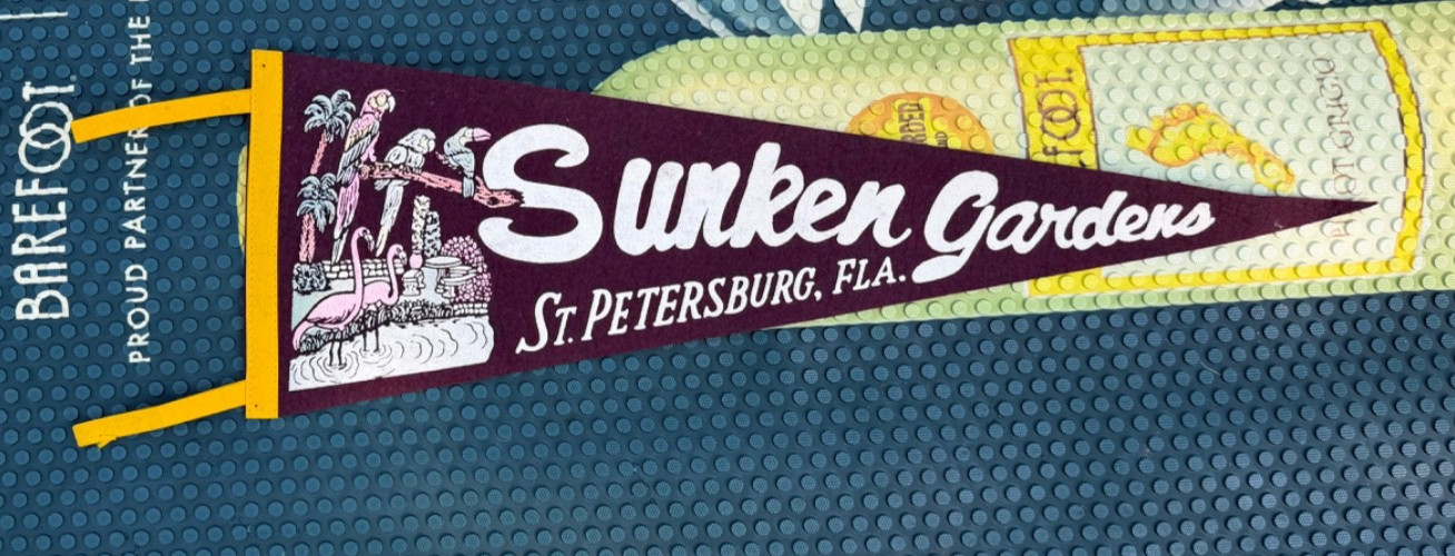 Vintage Sunken Gardens St Petersburg Florida Felt Pennant Mid Century