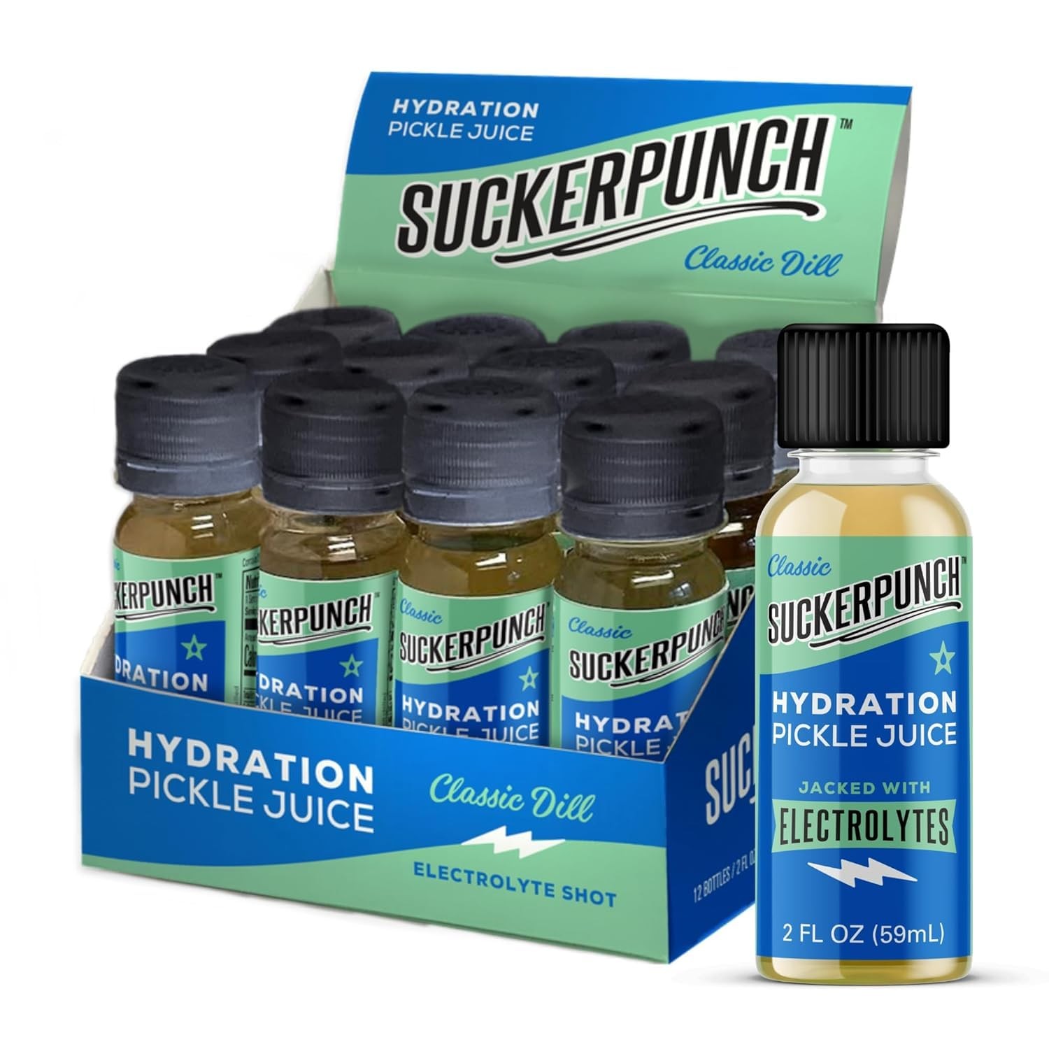 Electrolyte Pickle Juice Shot, Spicy Dill, 2oz, 12 Pack - Muscle Cramp Relief