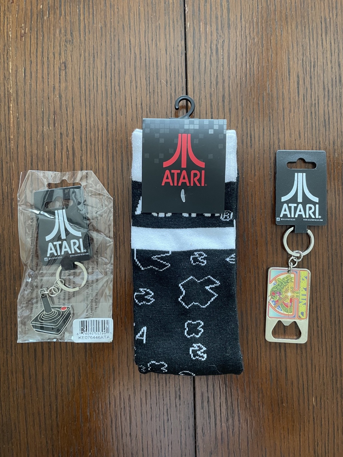 Rare Atari Keychain and Sock lot Asteroids + Centipede