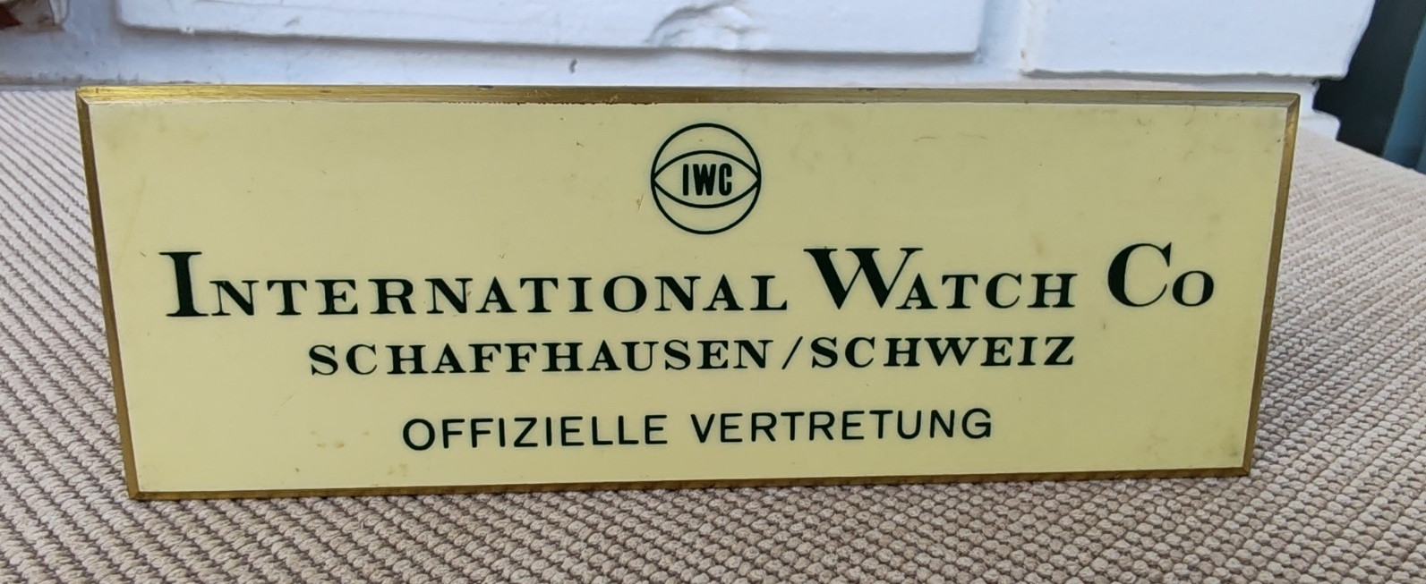 Vintage IWC International Watch Co Schaffhausen Dealer Sign Plaque Huguenin