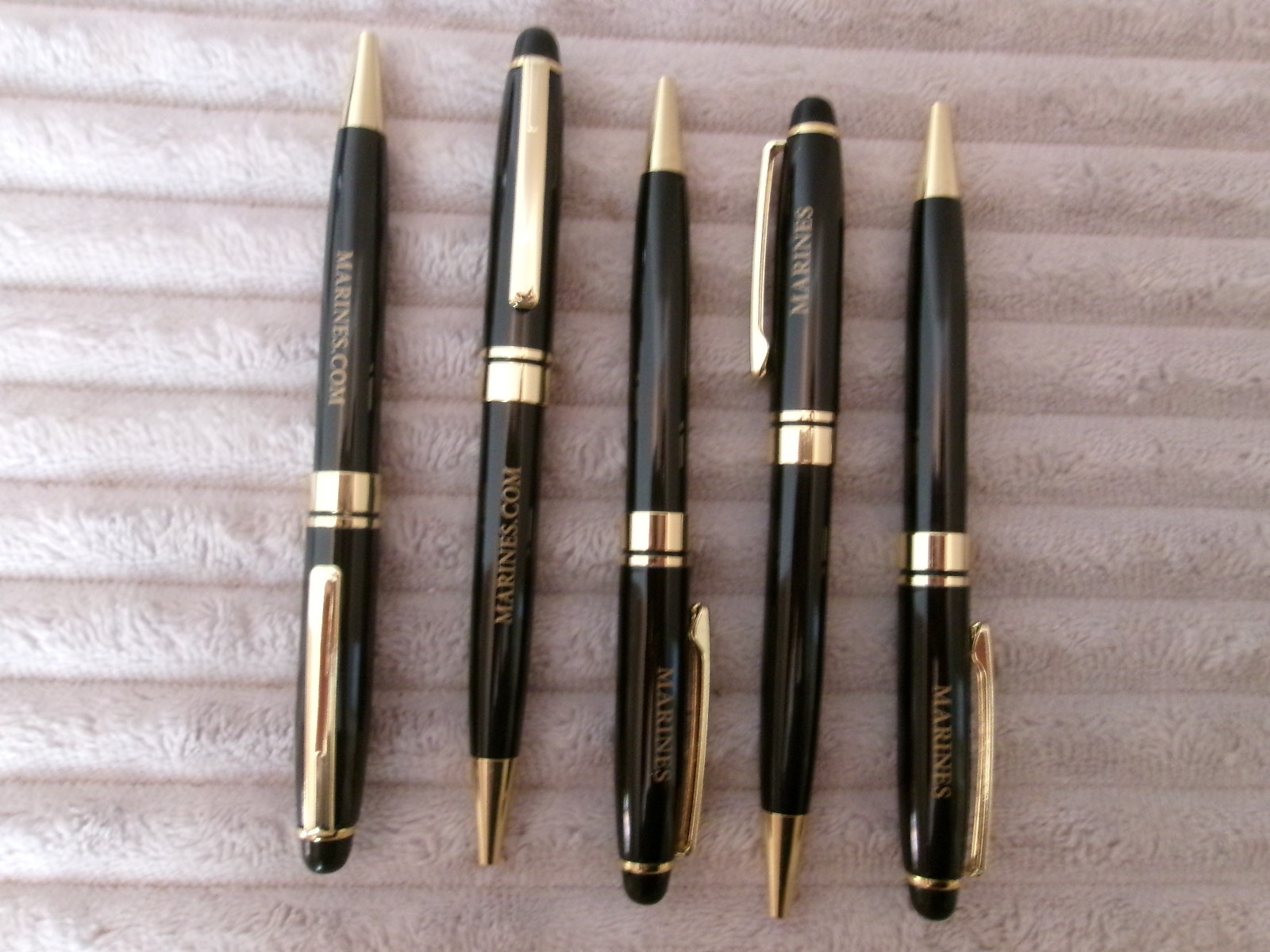 5 USMC Marine Corps Ball Point Pens New Black Ink in PLastic Sleeve