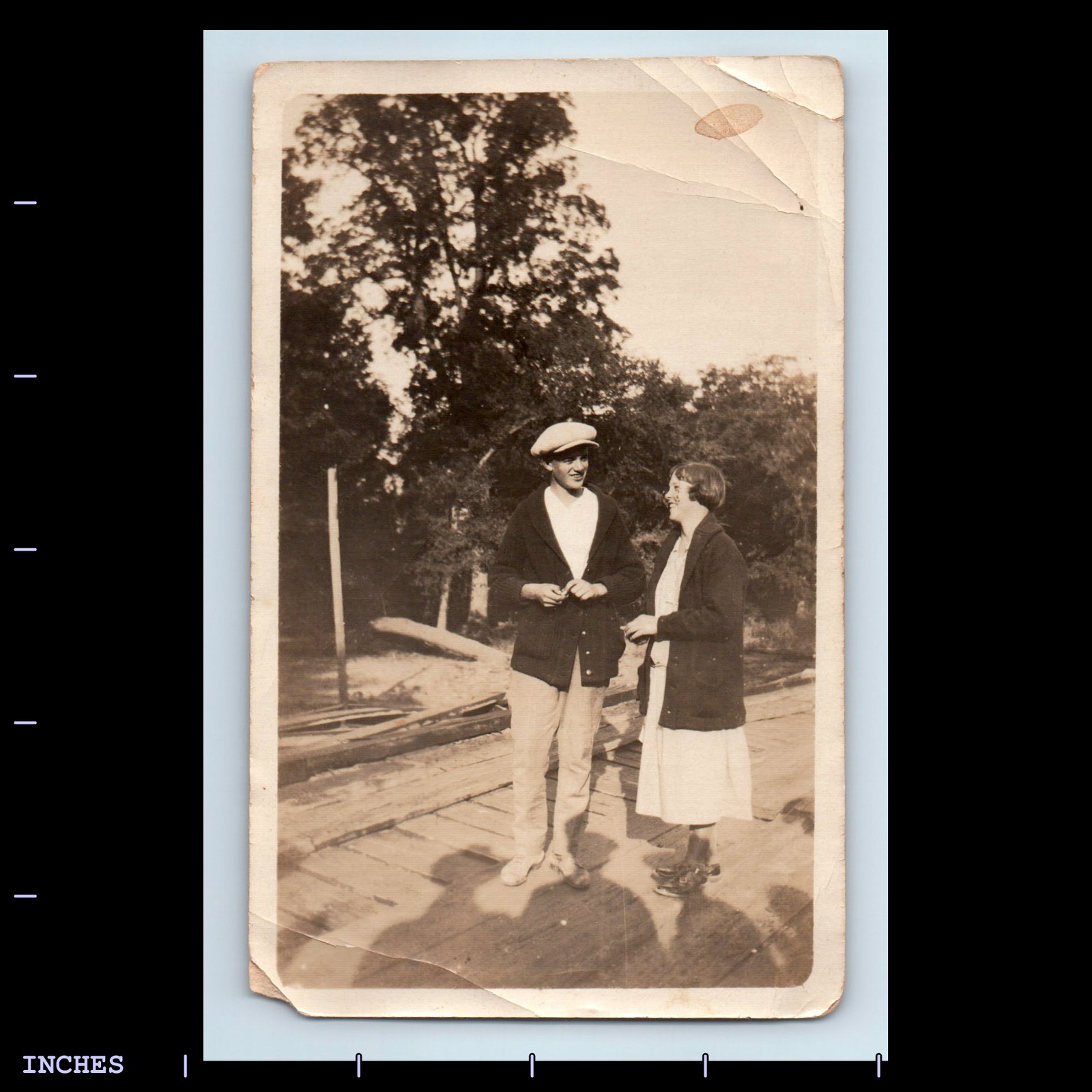 Old Vintage Photo MAN WOMAN STANDING OUTSIDE SHADOW ON GROUND