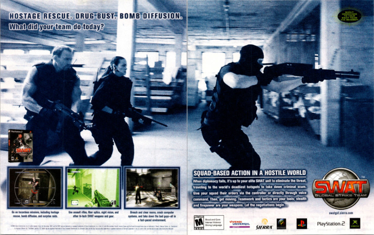SWAT Global Strike Team Vintage Magazine Ad 2003 PS2 Xbox 2-Page Print
