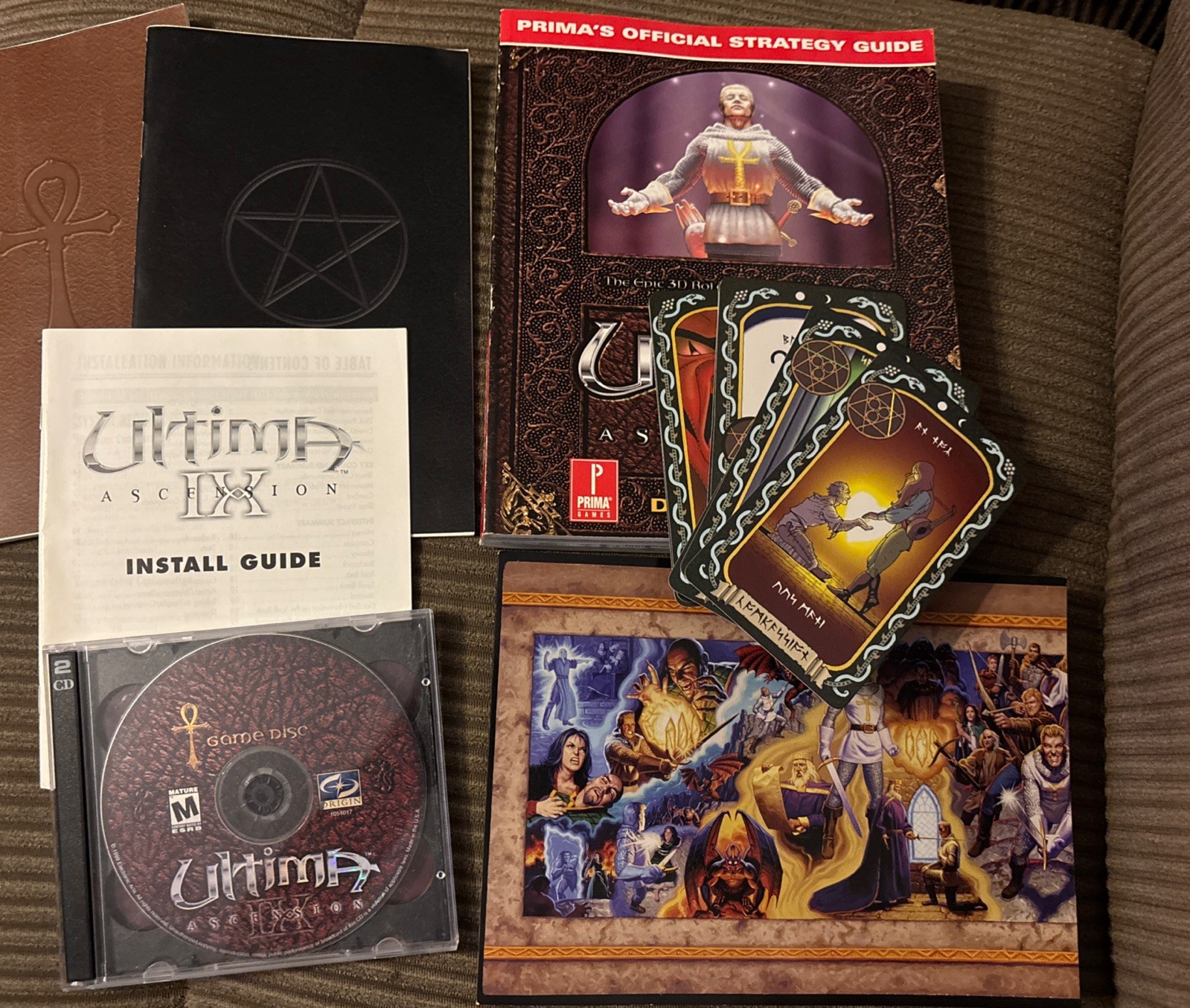 🔥Ultima IX Ascension PC - HUGE Collector Lot: Tarot Cards, Prima Guide + Poster
