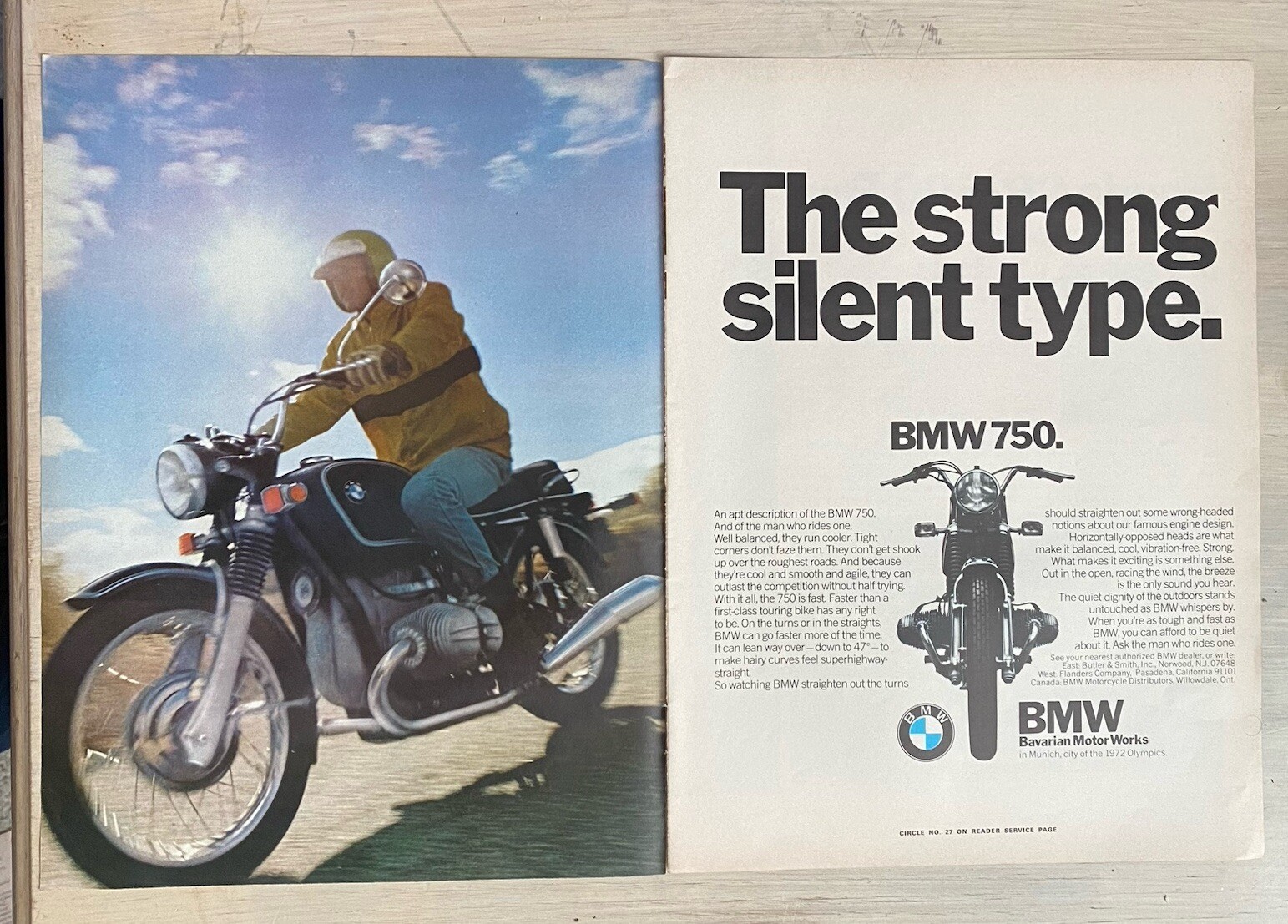 70s Vintage BMW Motorcycle Magazine Ad Poster Vtg Mens Wall Art Moto Racer Honda