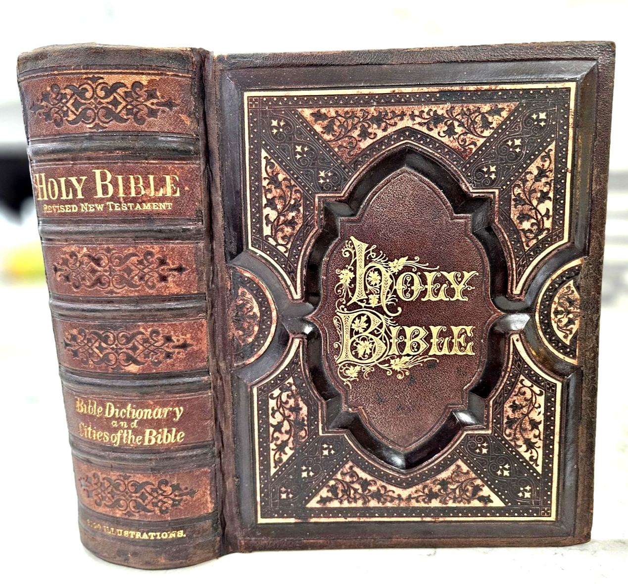 1876 Antique BIBLE w/Apocrypha Royal Quarto bible family 2000 pictorial 1800\'s