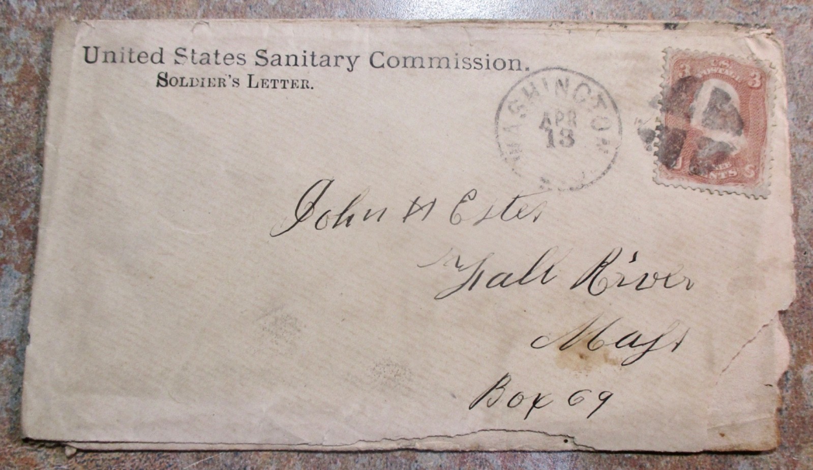 US SANITARY COMMISSION ENVELOPE POSTALLY USED/SOLDIER\'S LETTER #2