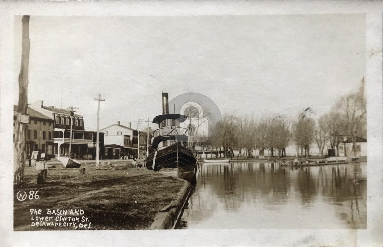 DE Delaware City Basin & Lower Clinton St Boat 1915 RPPC Photo Postcard COPY