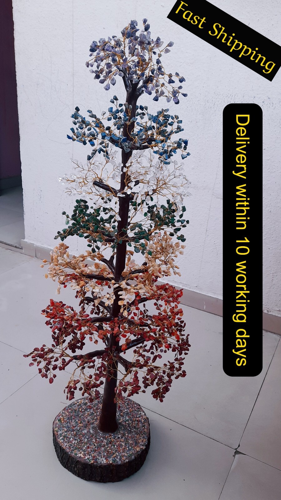 Large Seven 7 Chakra handmade gemstone crystal Christmas Tree Gift 25-30Inches