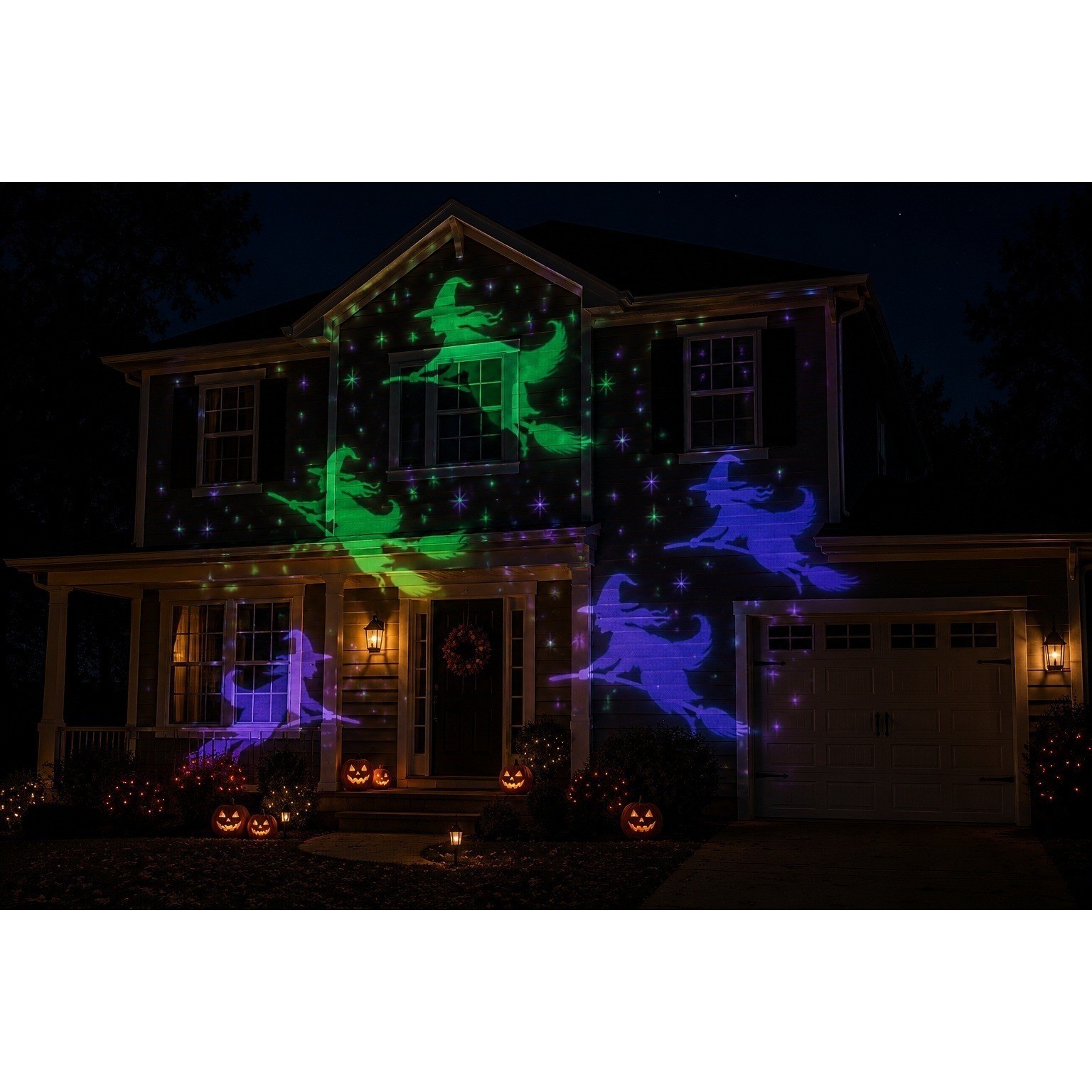 Gemmy Swirling Storm Witch Halloween Projection Light Green Purple Yard Decor