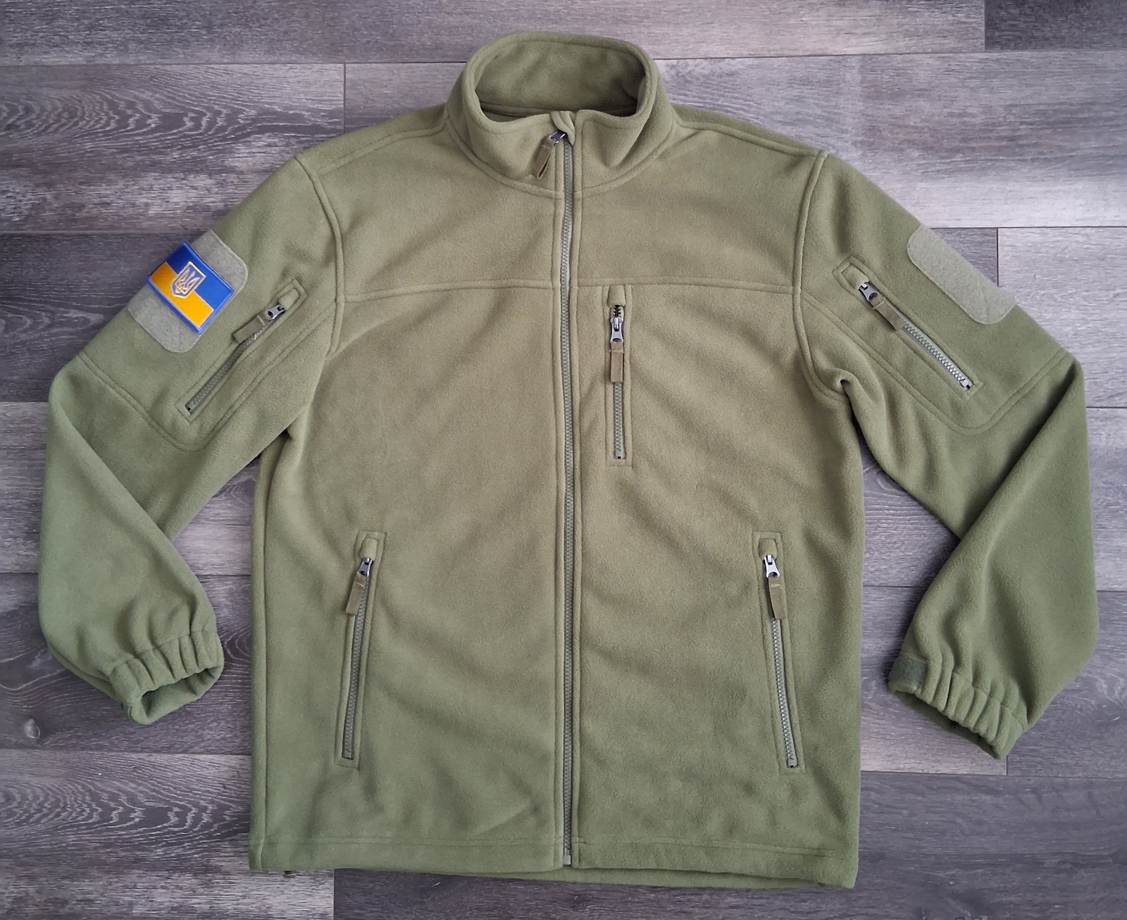 Tactical Military Fleece Jacket Ukrainian Tryzub Flag Patch Olive Medium NWOT 