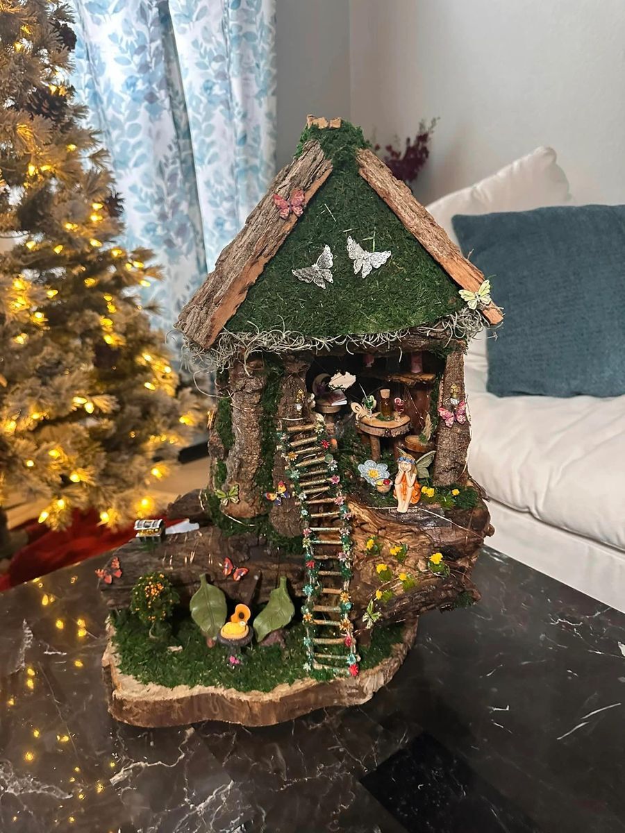 Fairy House Large Fully Decorated and Lights. Must See One of a kind