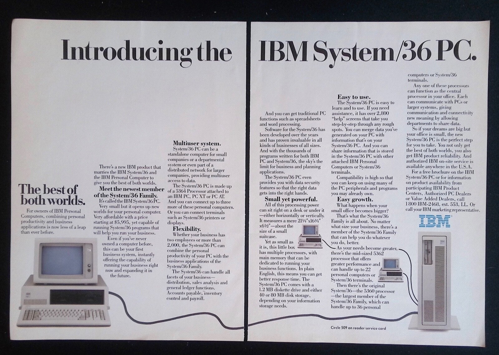 1985 IBM System/36 PC Vintage 2pg Computer Ad 