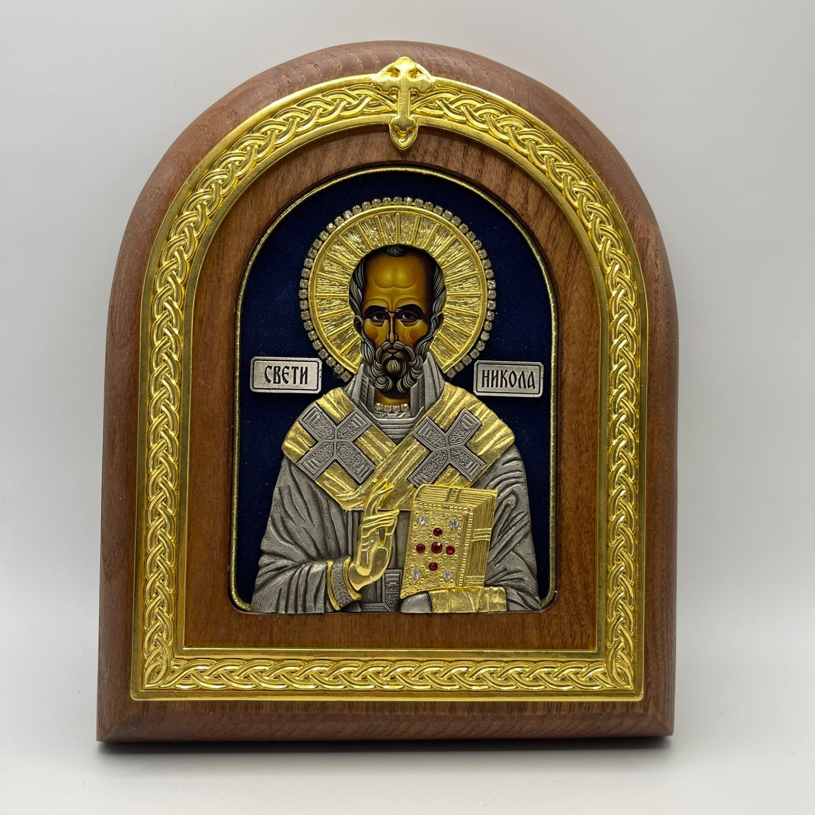 St Nicholas Orthodox Icon Serbian Monastery Byzantine Style Wood Relief