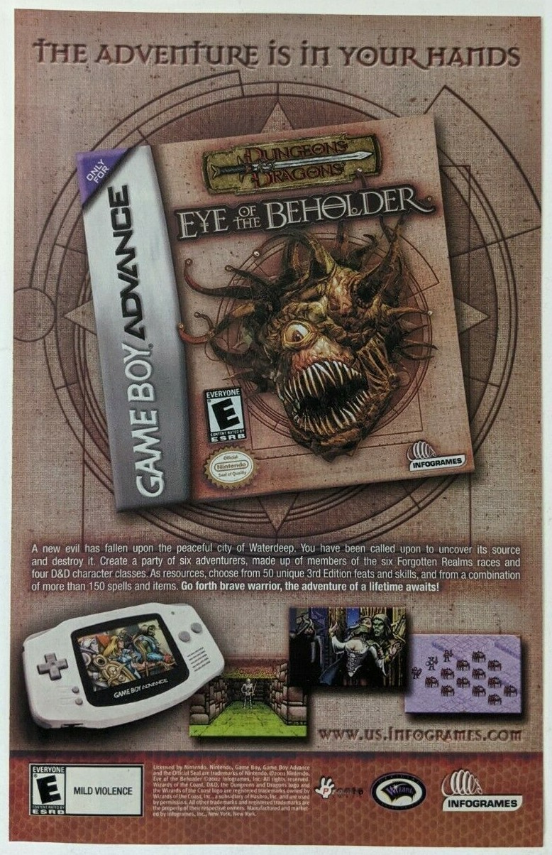 Dungeons Dragons Eye of Beholder Print Ad Game Poster Art PROMO Original GBA D&D