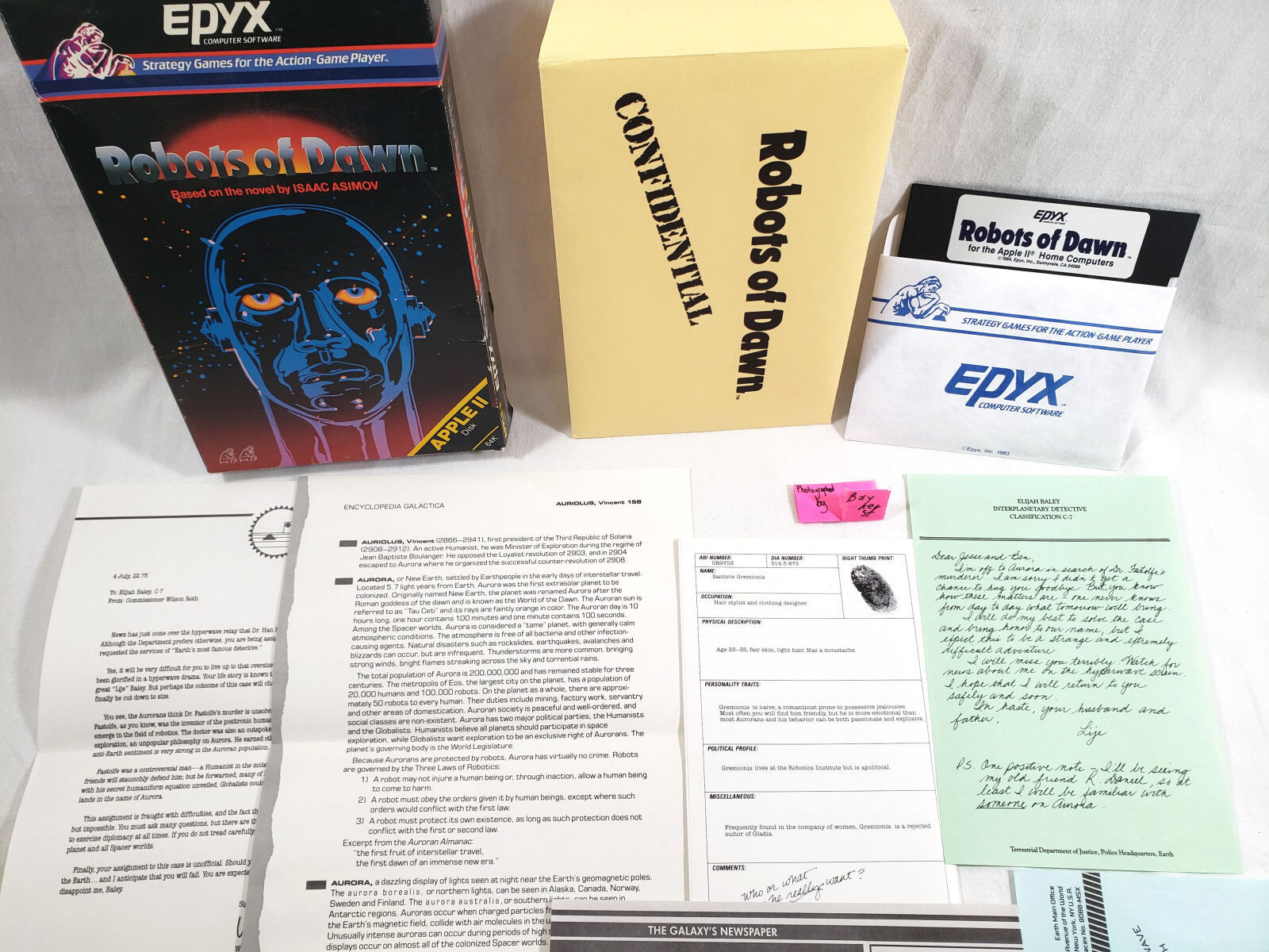 Robots of Dawn APPLE II 2 1984 Epyx COMPLETE big box manual robot Isaac Asimov