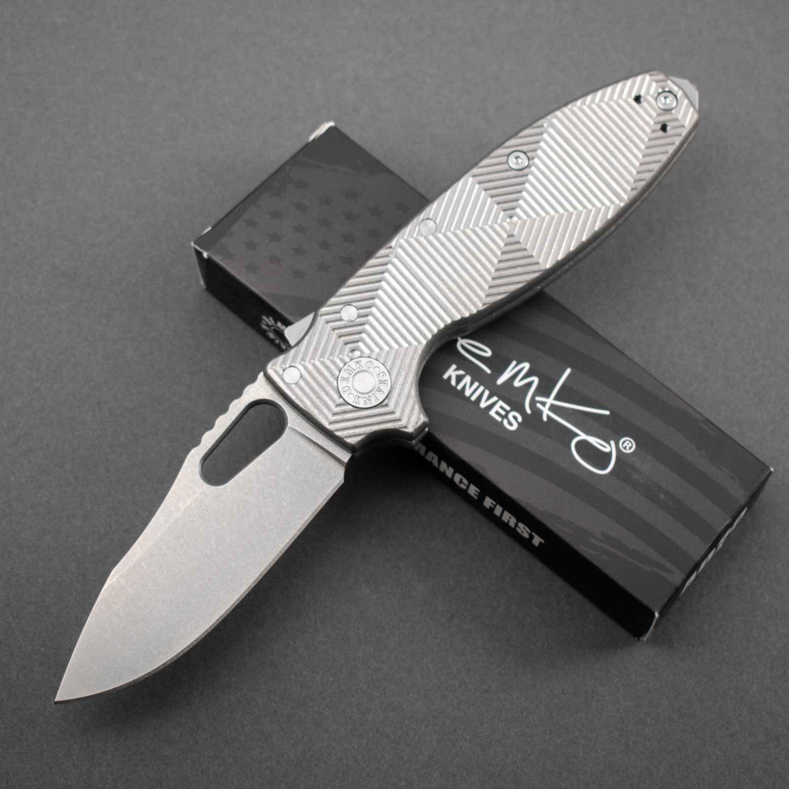NEW Demko Shark-A-Tac, Hexagon Textured Titanium, MagnaCut Blade w/ Spike