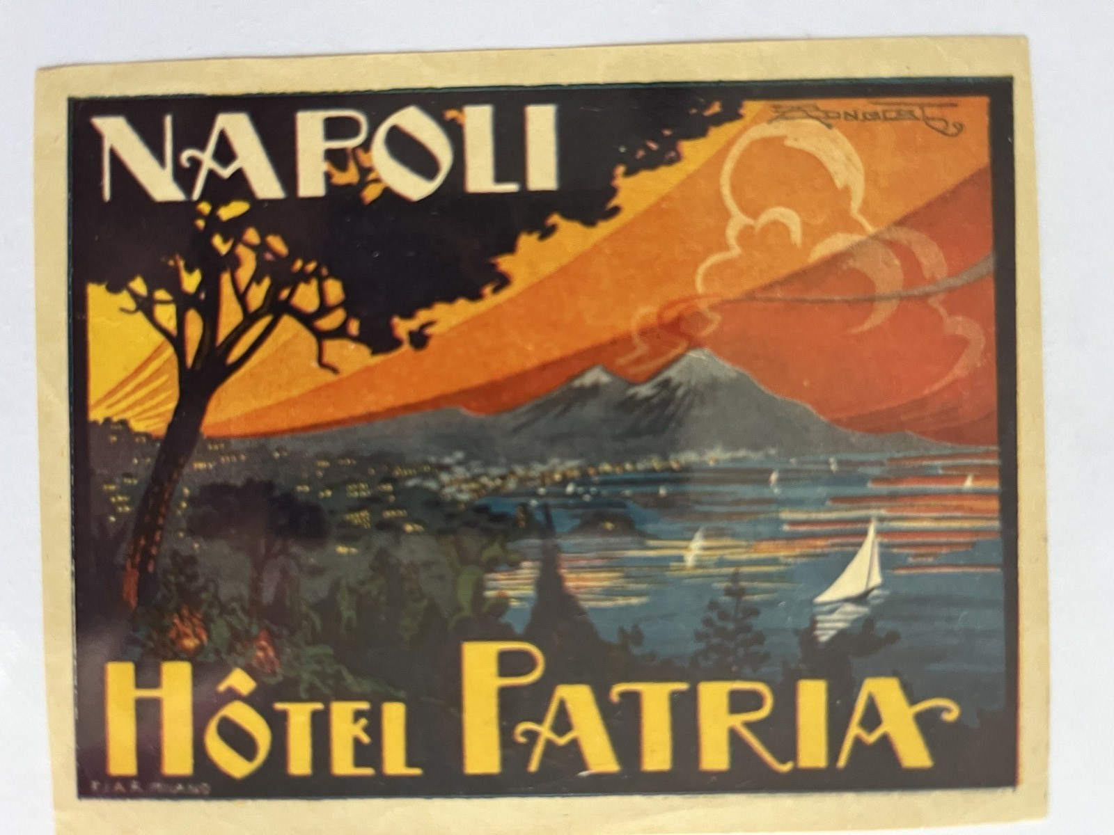 Luggage label 1930\'s  Hotel Patria Napoli