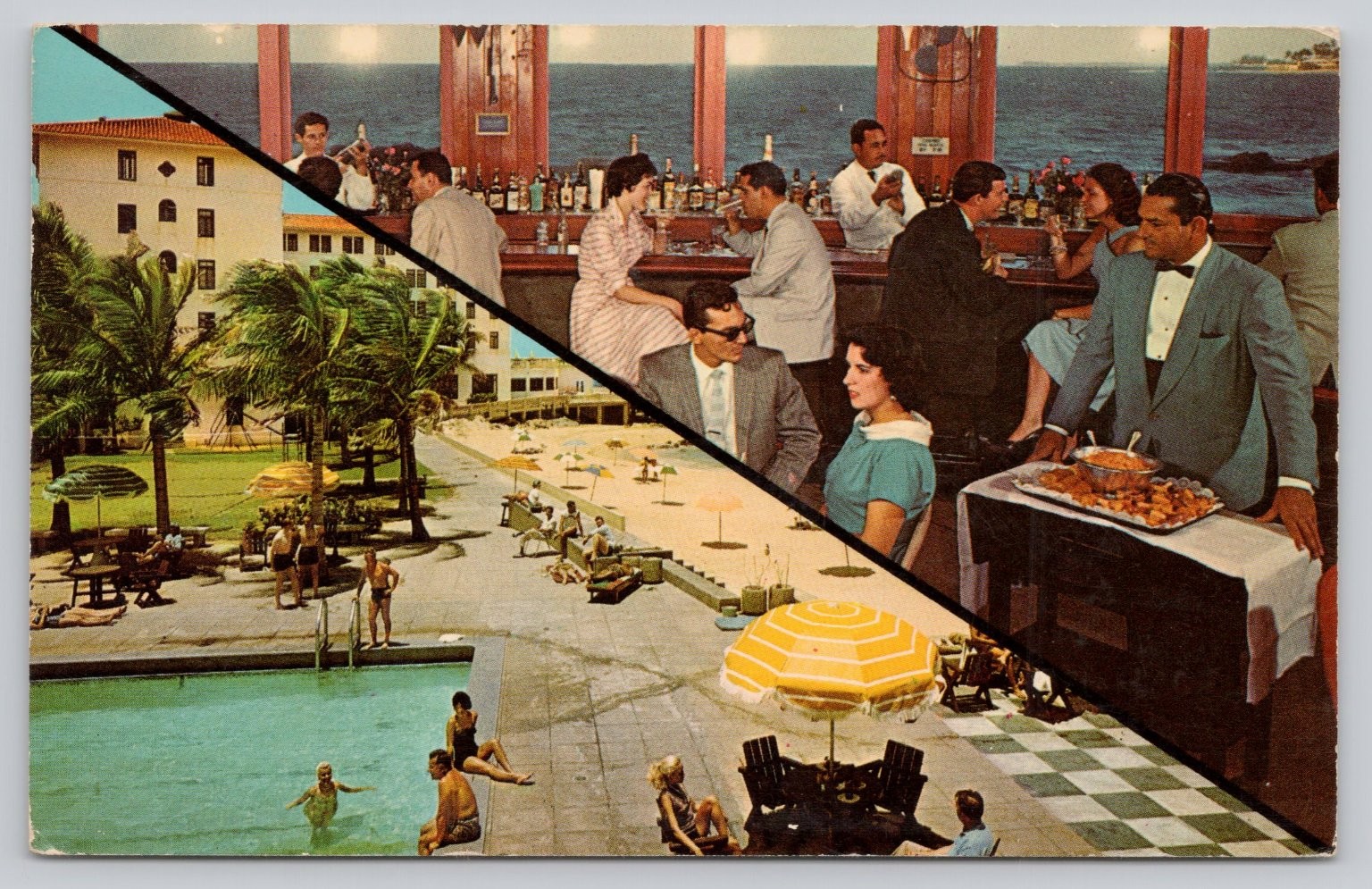 Vintage Condado Beach Hotel San Juan Puerto Rico Postcard 1968 Pool Bar Beach