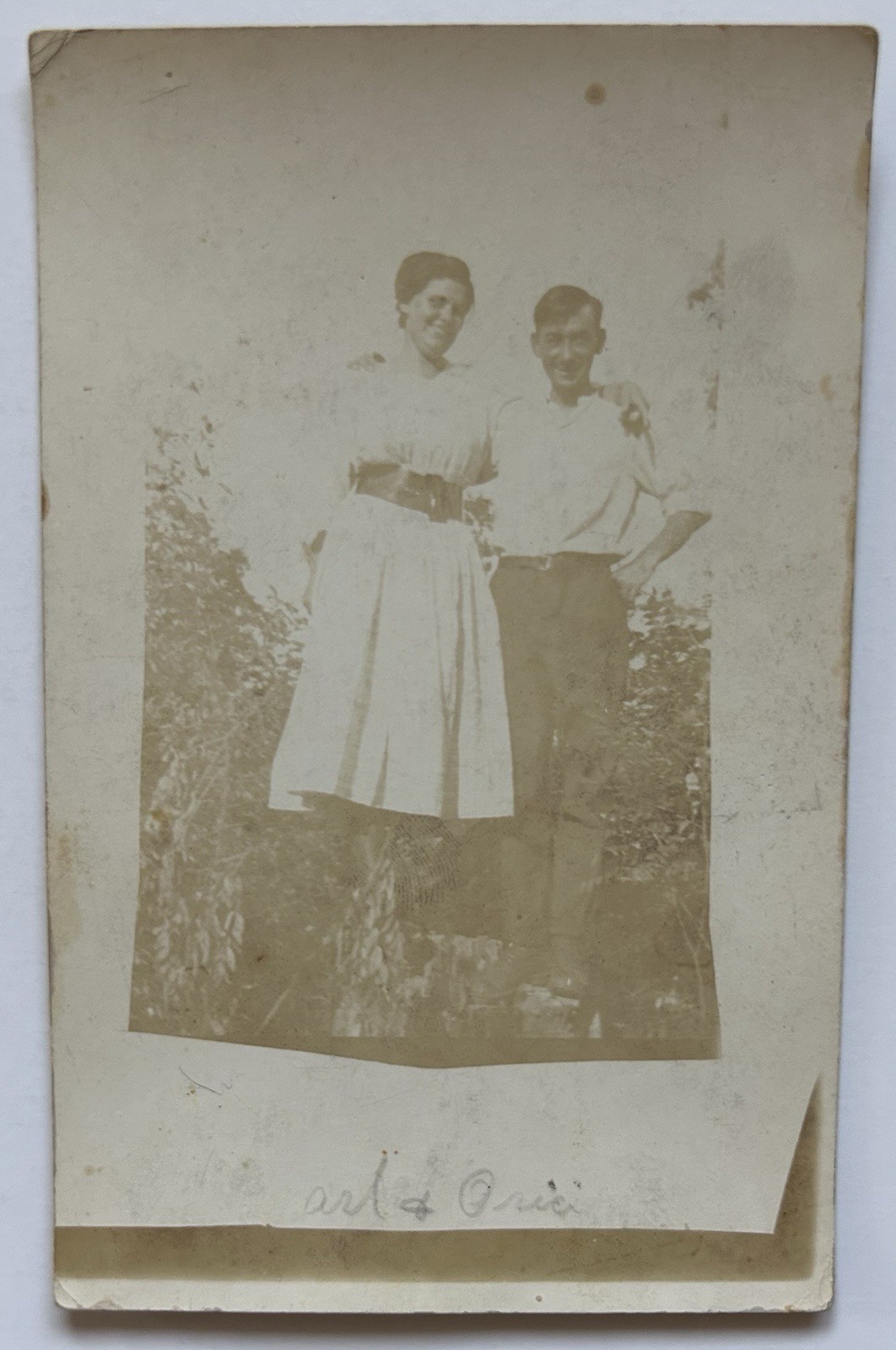 Antique RPPC Couple Outdoor Portrait Early 1900s Real Photo Postcard Romance