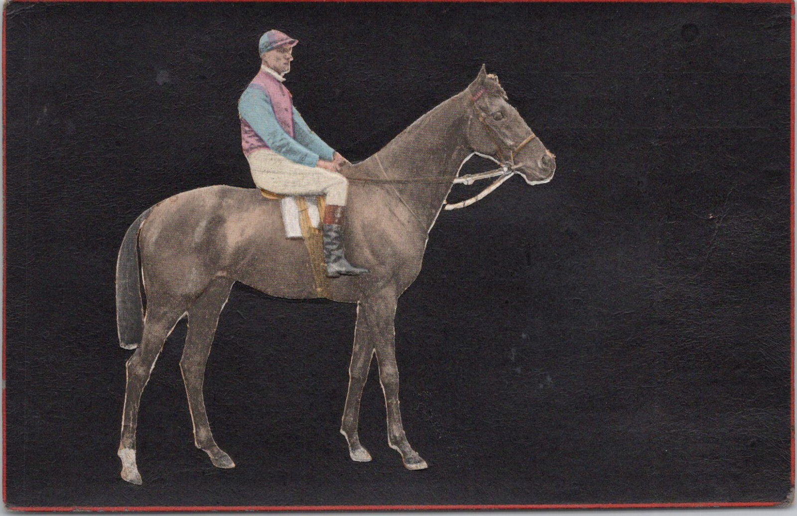 Hand Illustrated PC Horse Racing Jockey on Horse Embossed Graphics early 1900s