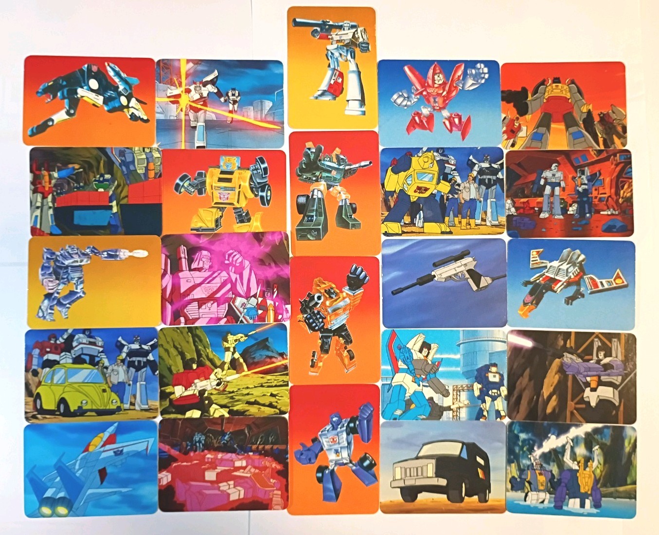 1985 Hasbro TRANSFORMERS Card Lot 24 Total, Bumblebee (RARE Orange Background) 