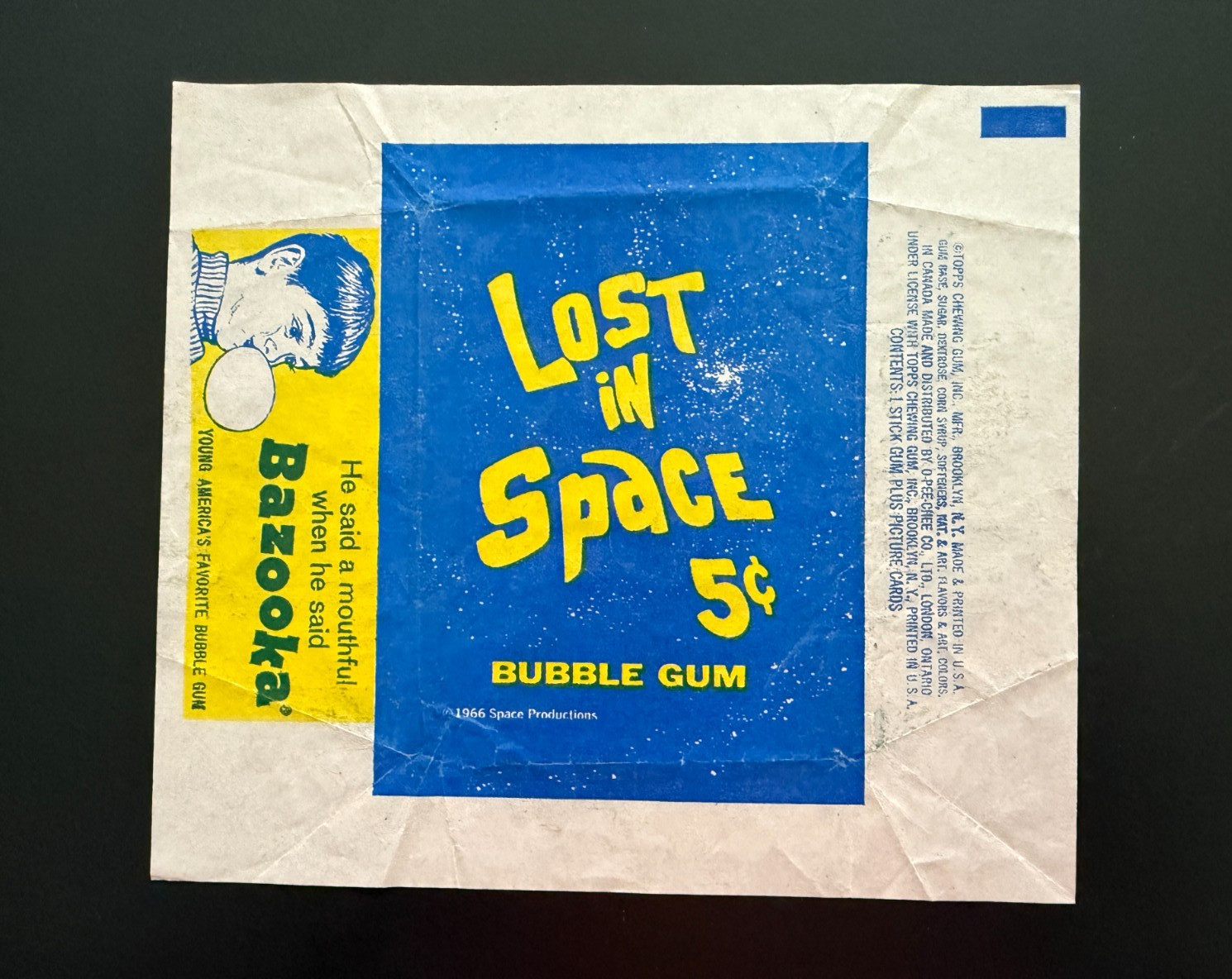 1966 Topps Lost in Space 5¢ Wax Wrapper - Bazooka Bubble Gum Ad