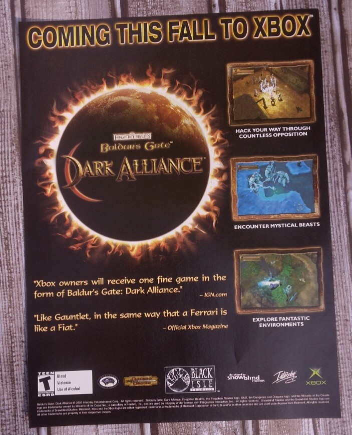 Baldur's Gate Dark Alliance Xbox RPG Video Game Art 2002 Vintage Print Ad/Poster