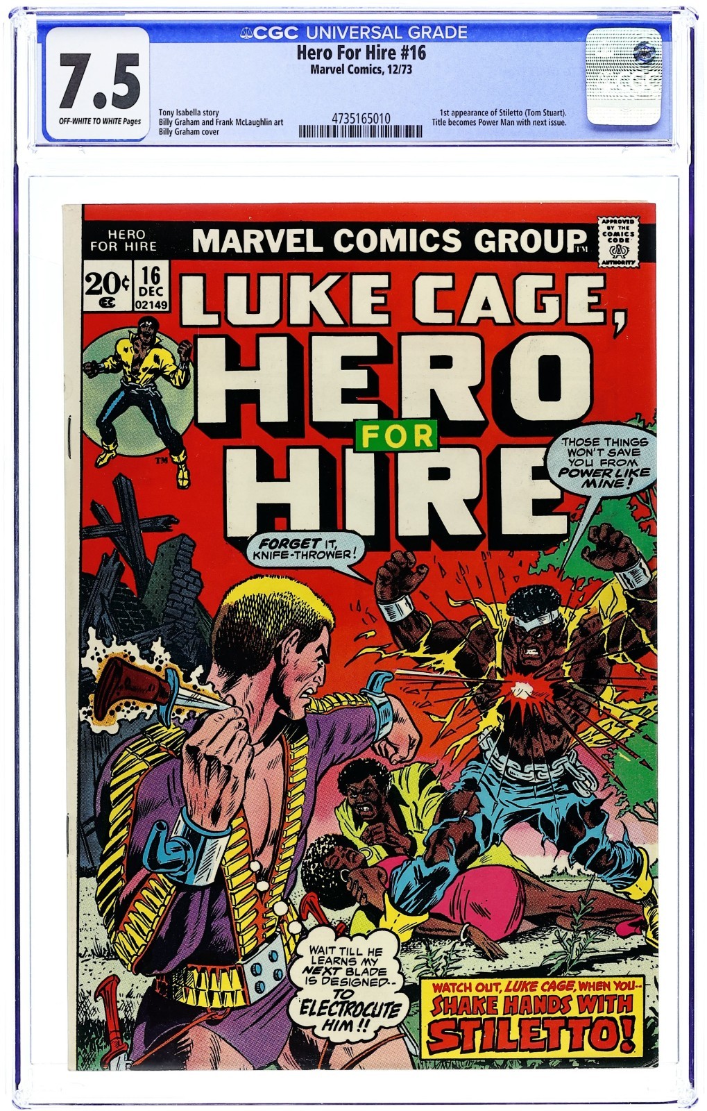 Luke Cage: Hero For Hire #16 1st App & Origin Stiletto - 1973 - CGC 7.5 - Graham