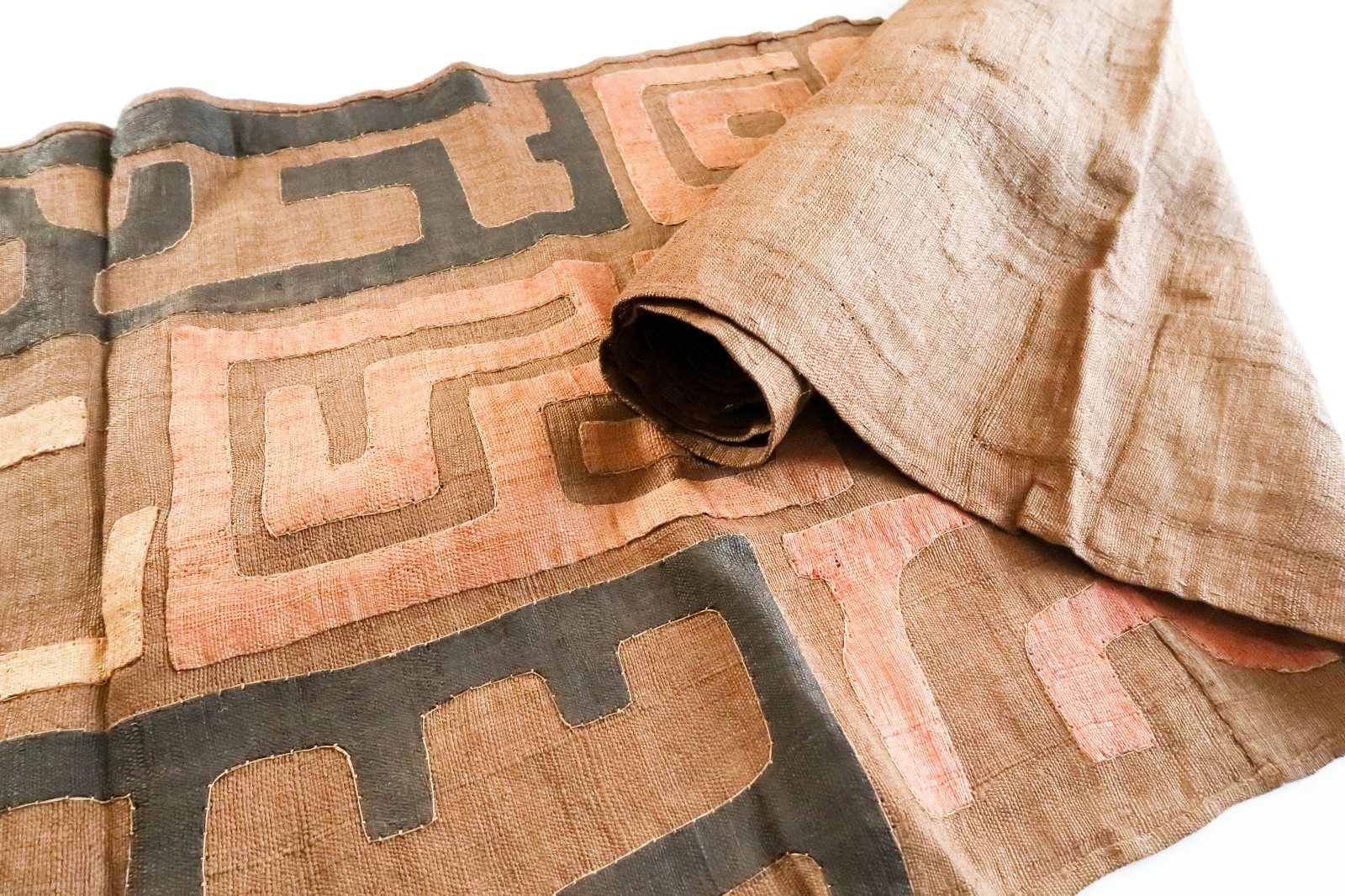 NEW Vintage African Kuba Dance Skirt Raffia Textile Long Cloth 144x22 Applique 6