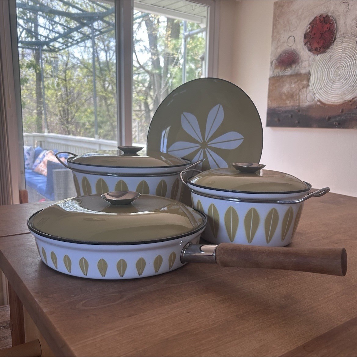 Vintage Cathrineholm Lotus Mustard Yellow Enamel Set, Mid Century 1960s