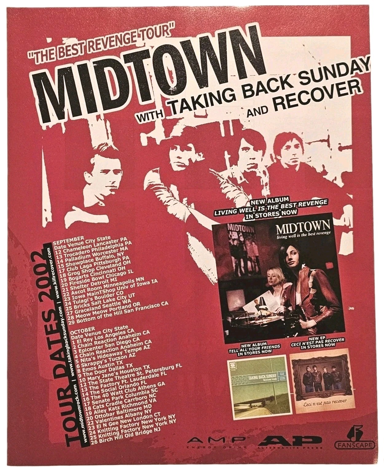 Midtown 2002 Tour w/ Taking Back Sunday & Recover Original Print Ad 8.5 X 10.75