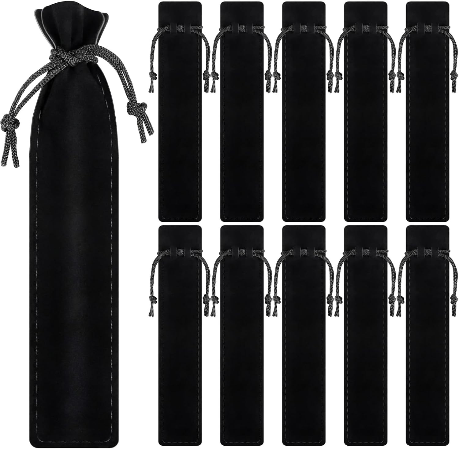 WFPLUS 50 Pieces Velvet Pen Pouch with Drawstring Pencil Sleeve Holders | Black