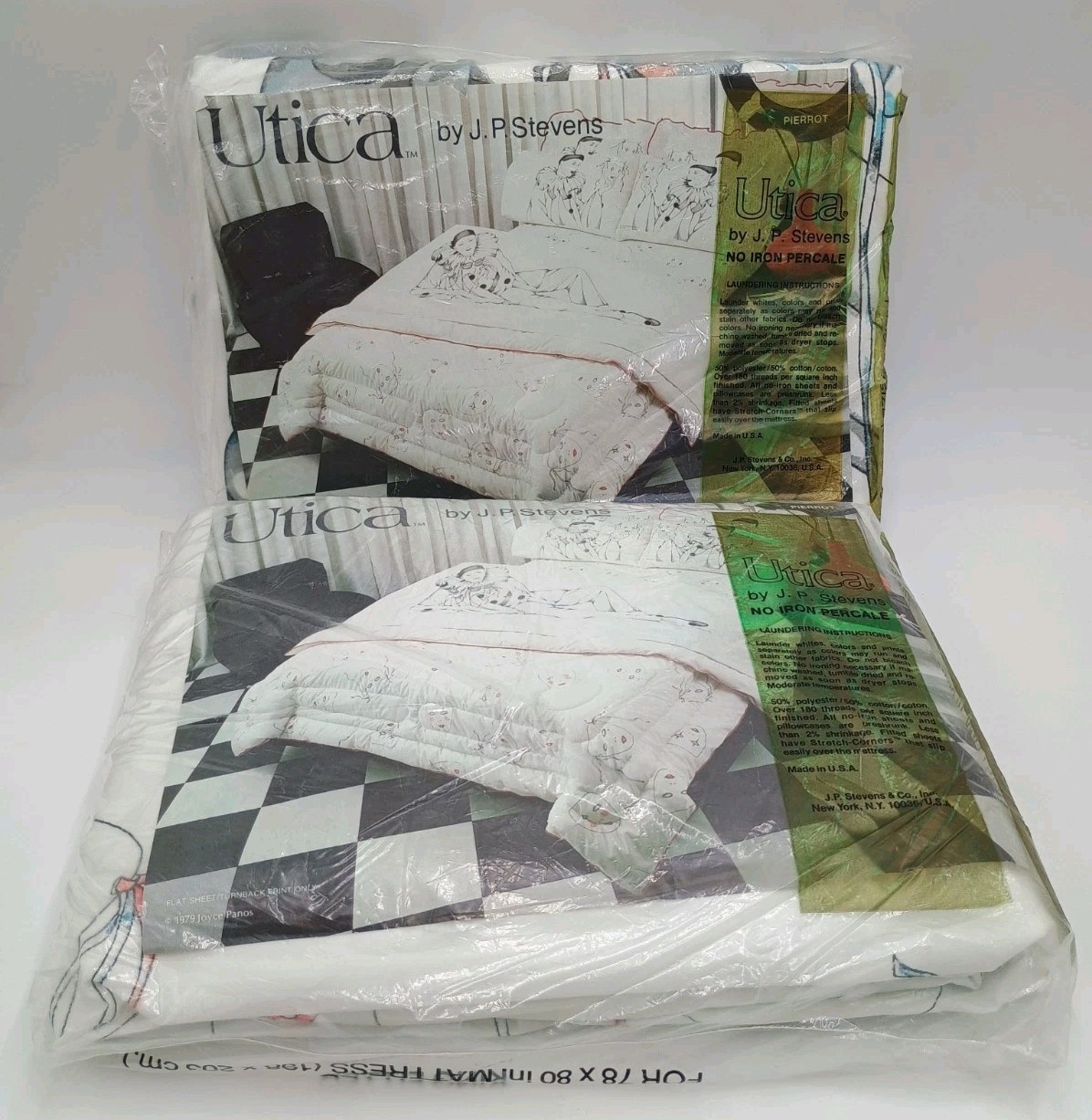 Rare Utica J.P. Stevens Pierrot 1979 King Sheet Set Fitted & Flat New In Package