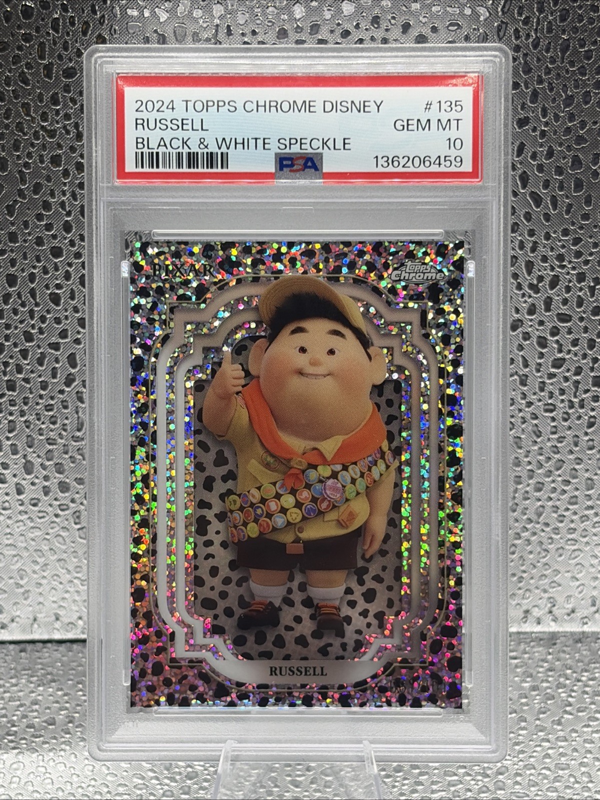 2024 TOPPS CHROME DISNEY BLACK & WHITE SPECKLE #135 RUSSELL /101 PSA 10