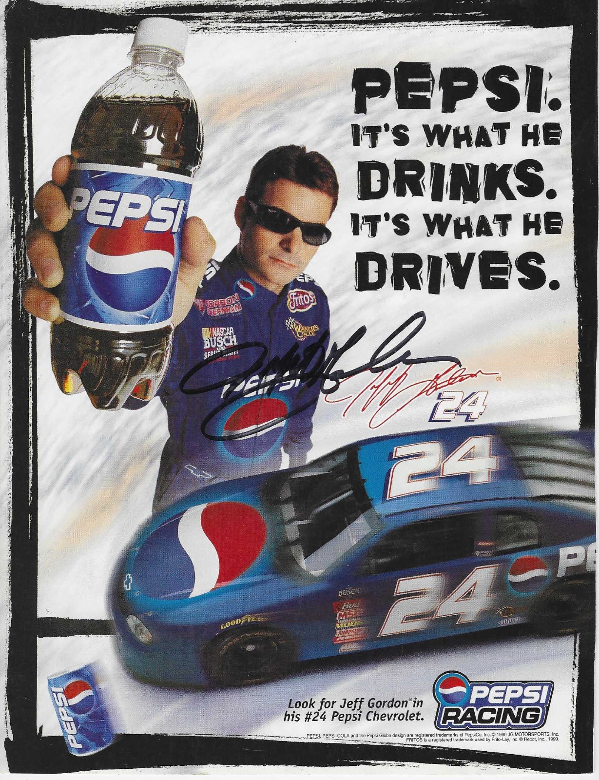 Jeff Gordon Autographed Signed 1999 Pull-Out Schedule - NASCAR Racing - w/COA