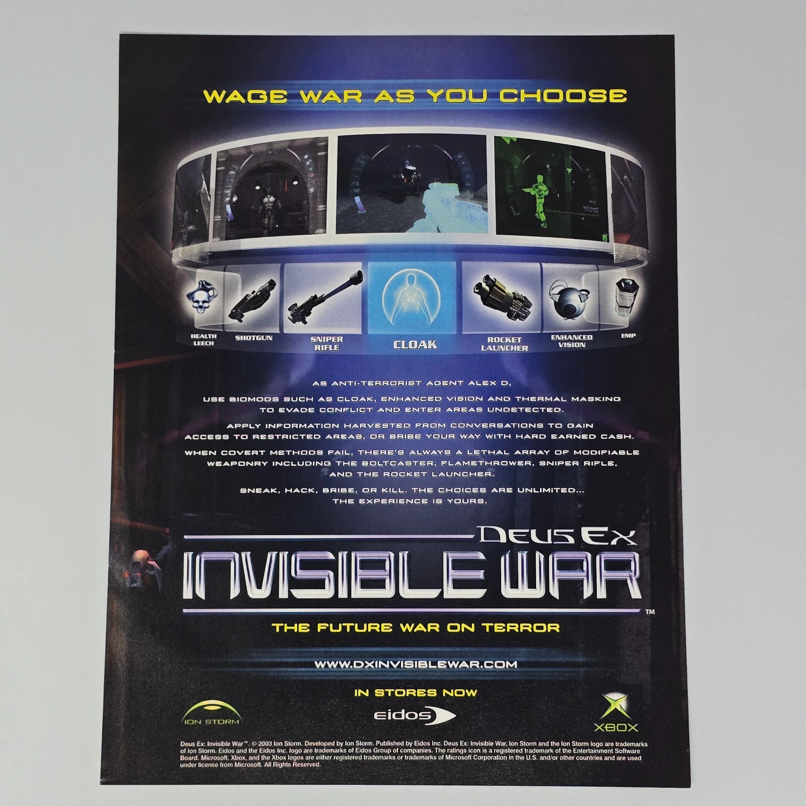 Deus Ex Invisible War Xbox Authentic Magazine Ad