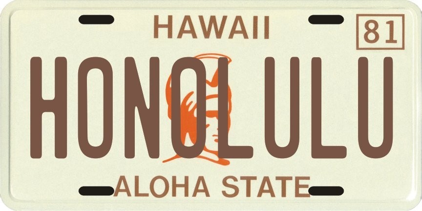 Hawaii 1980's HONOLULU Aluminum License Plate
