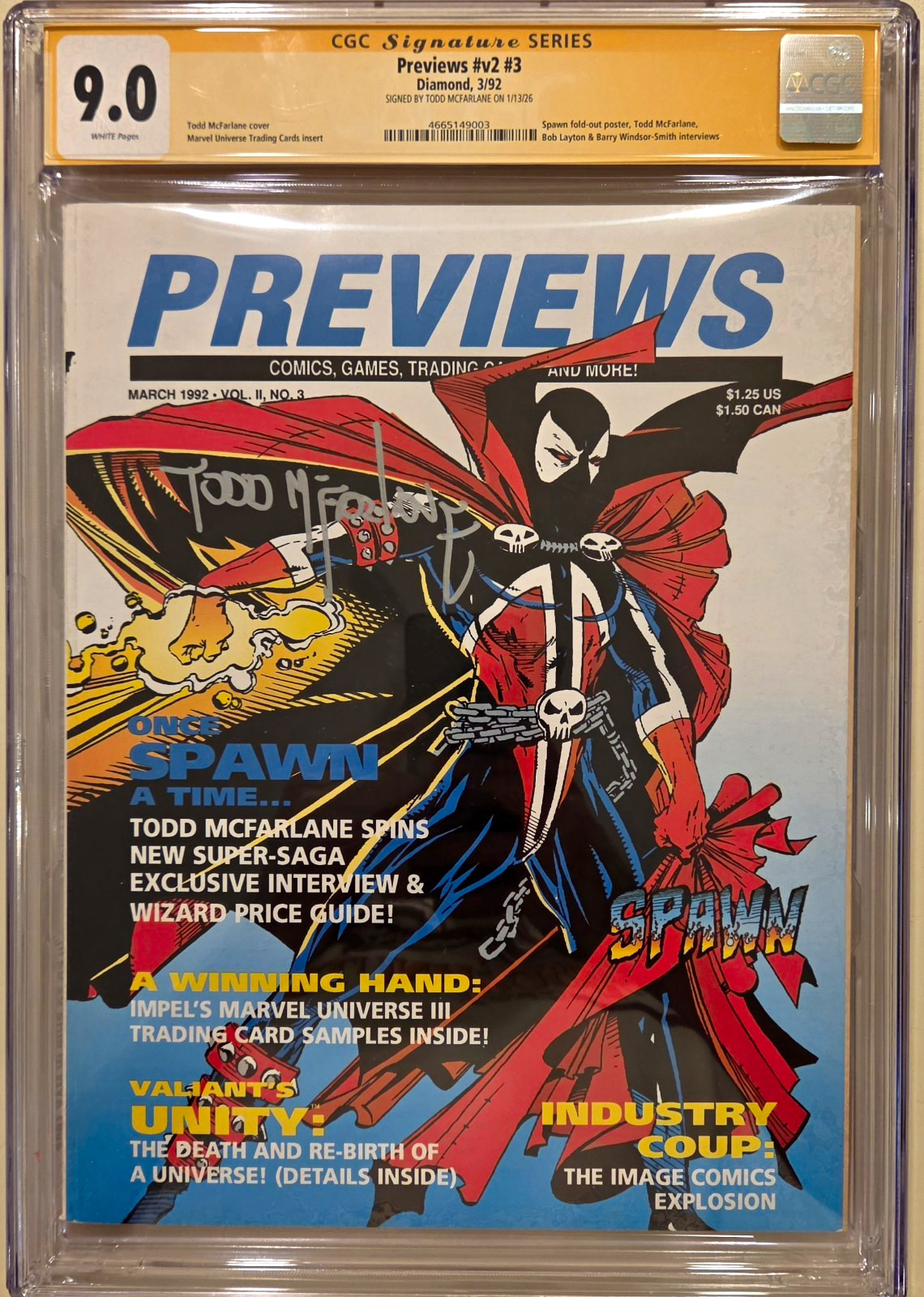 Previews Vol 2 #3 March 1992 CGC 9.0 SS Signed Todd McFarlane