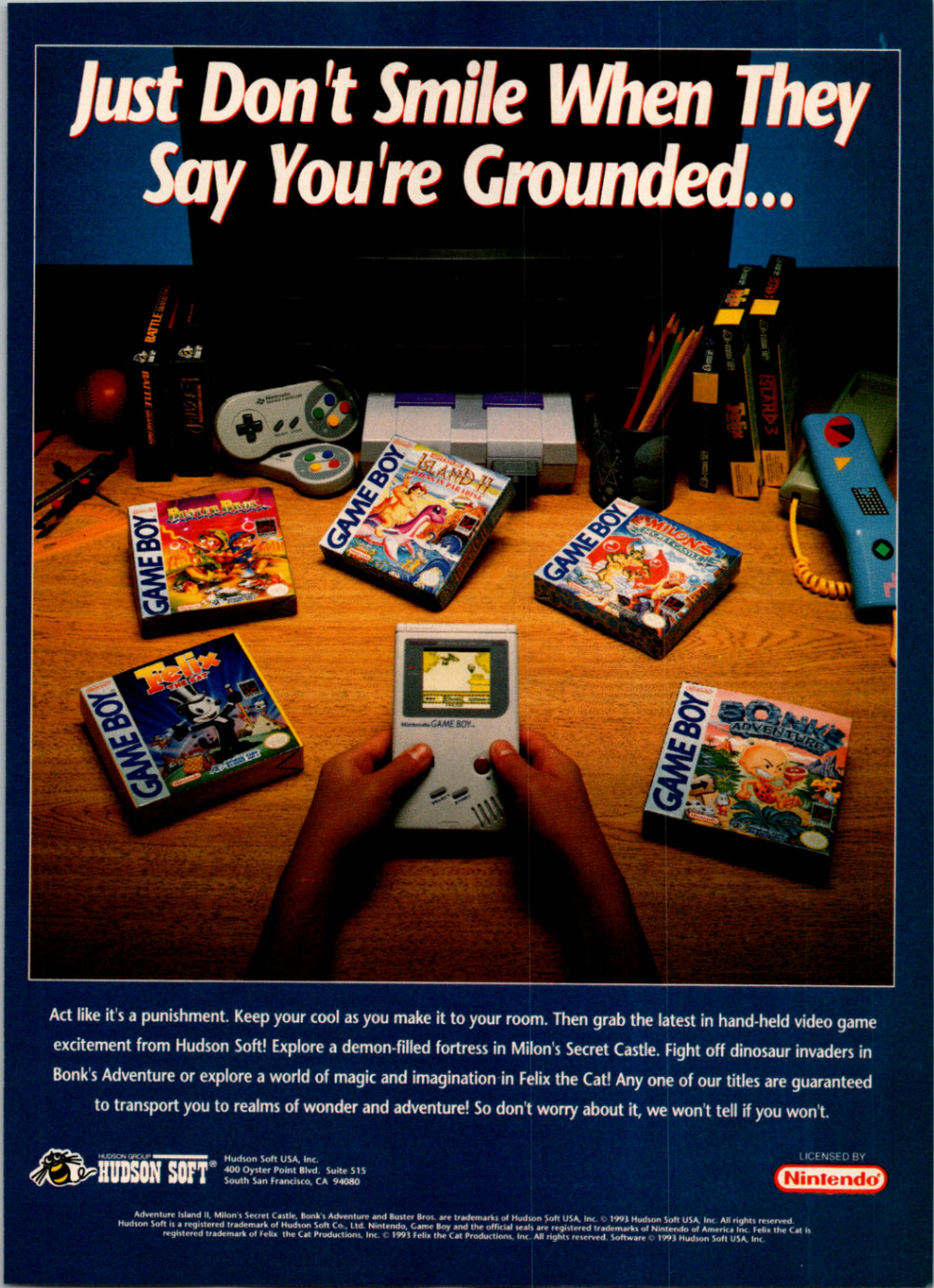 Hudson Soft Nintendo 1993 Vintage Game Boy SNES Console Gaming Magazine Ad
