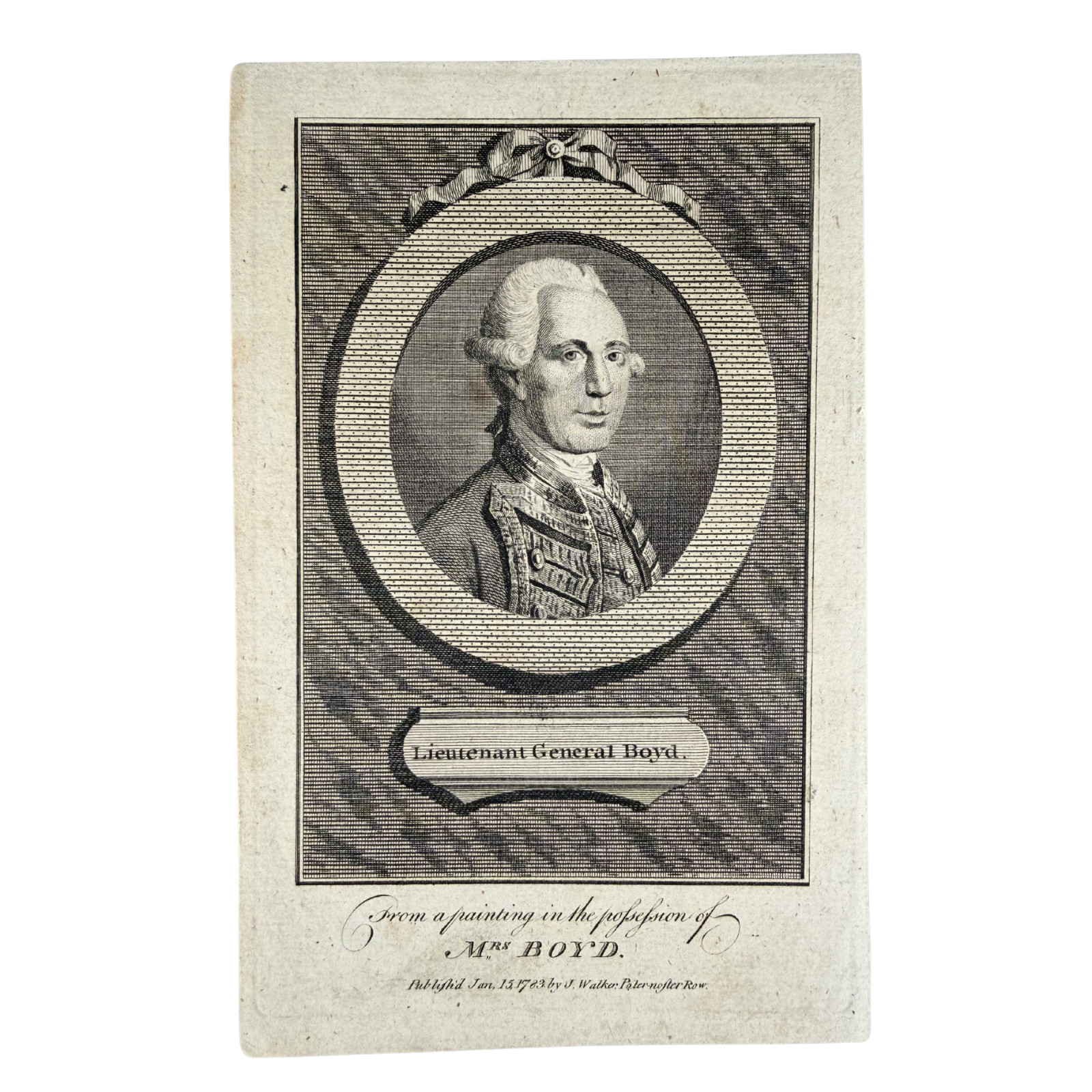 1783 Lieutenant General Sir Robert Boyd Engraved Portrait – American Revolution