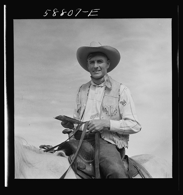 Photo:Ashland Montana Lyman Brewster 1941 Annual Rodeo Cowboy on Horse