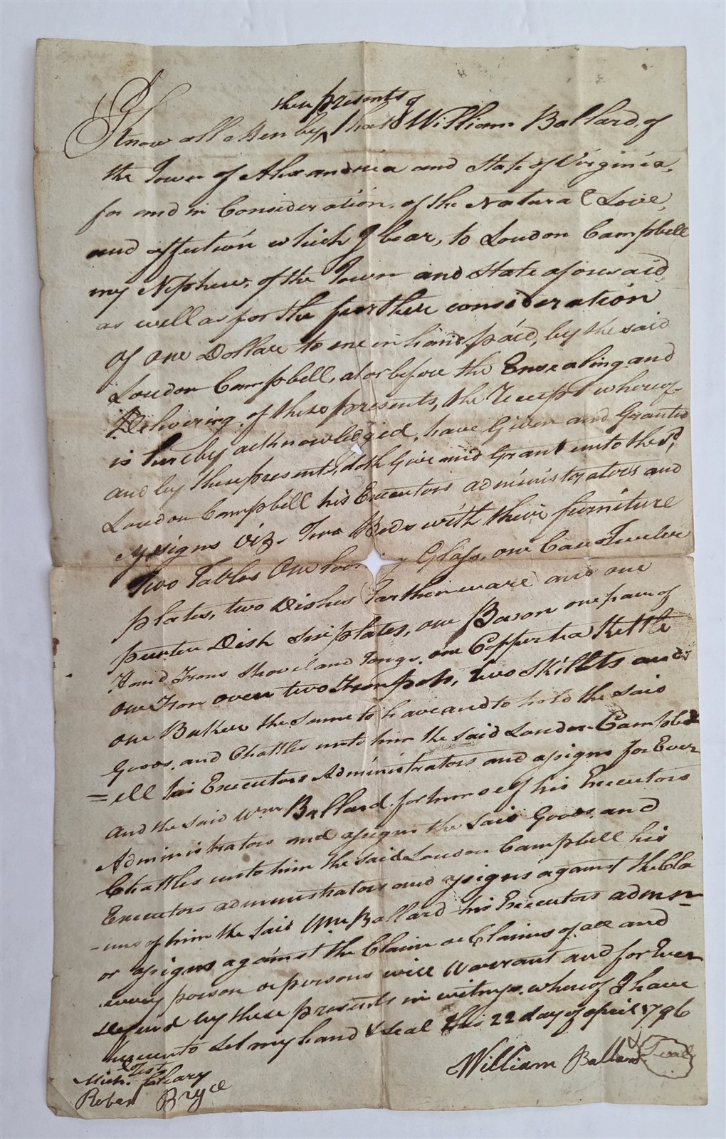 1796 antique ESTATE PROBATE alexandria va WILLIAM BALLARD LOUDON CAMPBELL
