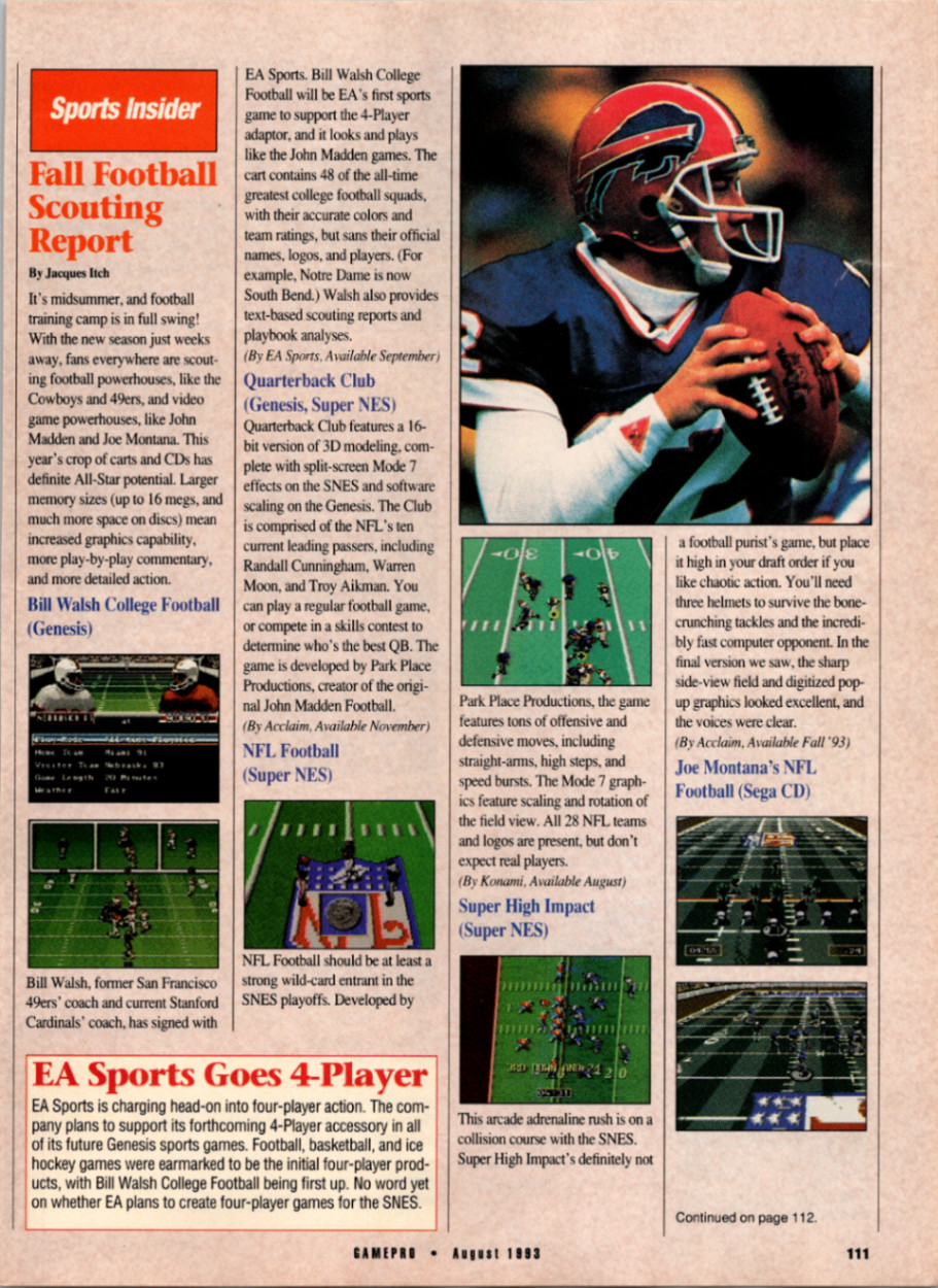 GAMEPRO EA Sports Fall Football Scouting Report Vintage Magazine Print 1993
